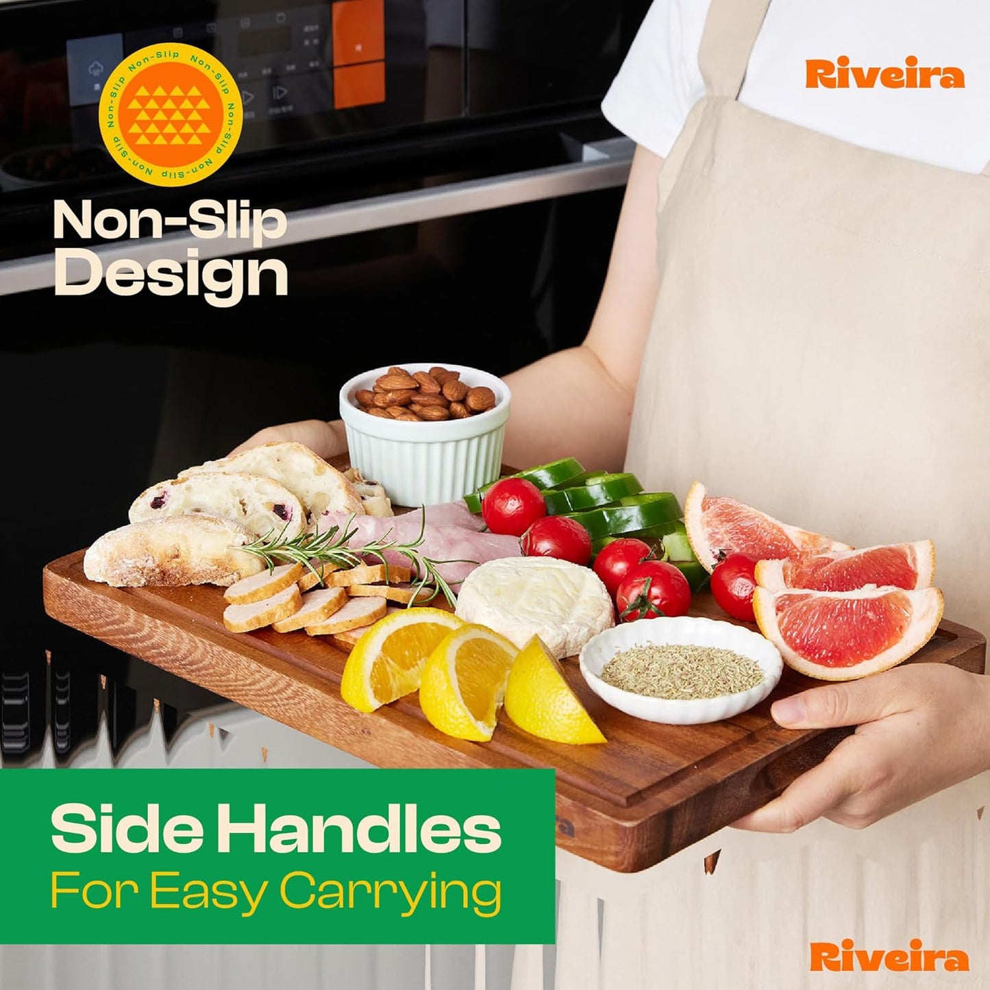 Riveira Walnut Cutting Board Set – Versatile And Durable: Set Of 3 Pcs Rectangular Wooden Cutting Board – Natural Wooden Cutting Boards For Kitchen – Complete Walnut Wooden Chopping Board