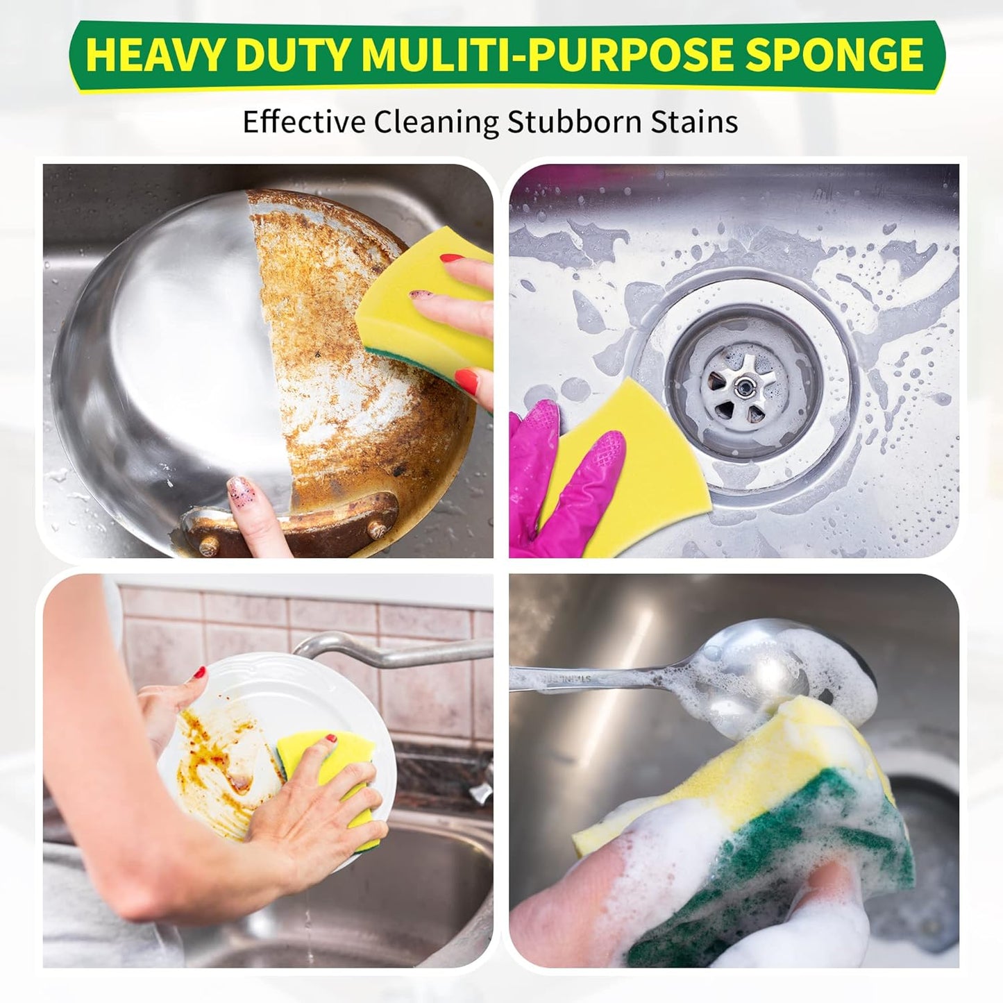 HOMERHYME Heavy Duty Scrub Sponges 24 Pack, Double-Side Design, Long-Lasting Kitchen Sponges, High Density Dish Sponge.