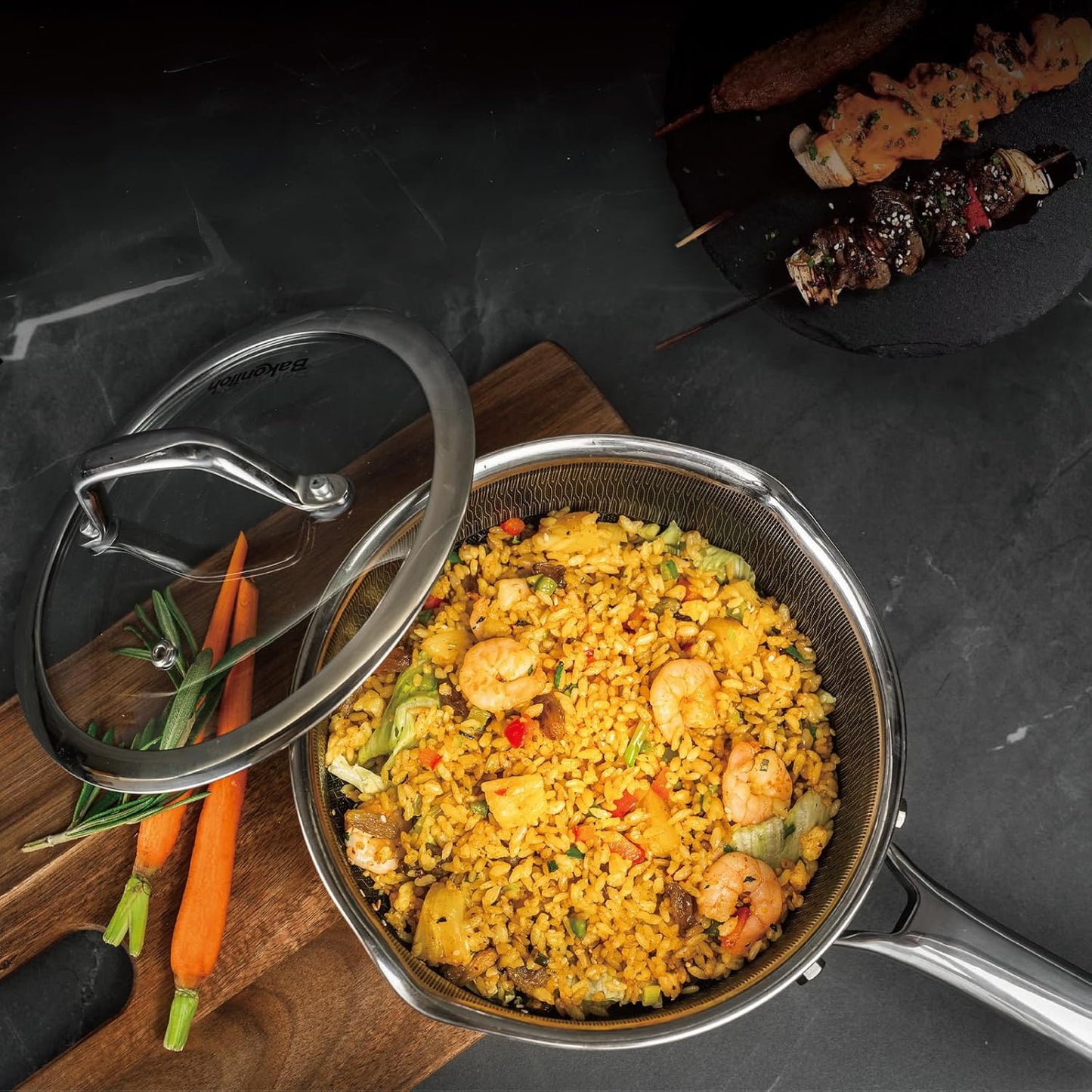 Hybrid Nonstick 1.5 QT Saucepan with Lid, Stainless Steel Honeycomb Pot with Two Pour Spouts,Compatible with All Cooktops,Dishwasher and Oven Safe