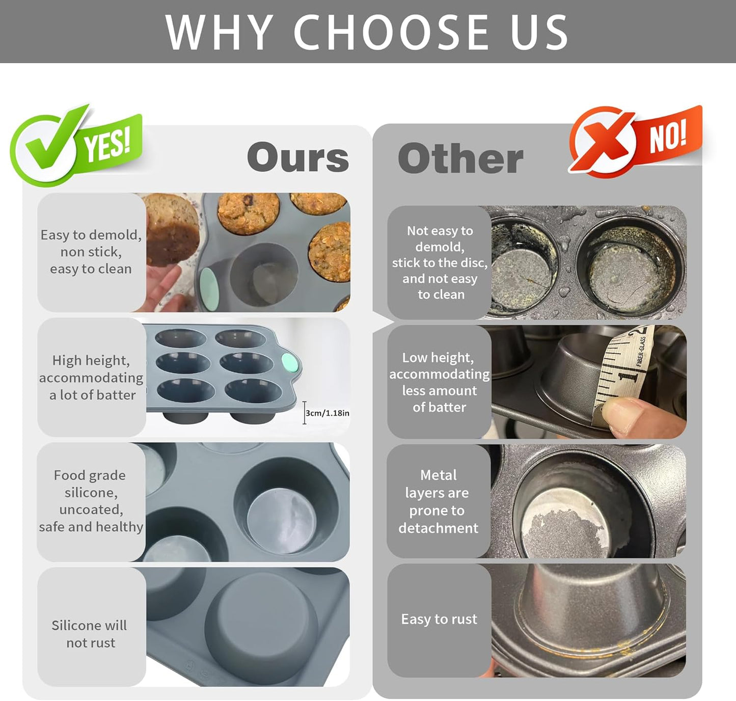 To encounter 2Pack Silicone Muffin Pan with Metal Frame, 12 Cup Regular Size Cupcake Pan, Non-Stick Baking Tray, Food Grade Baking Molds for Oven, Dishwasher Safe