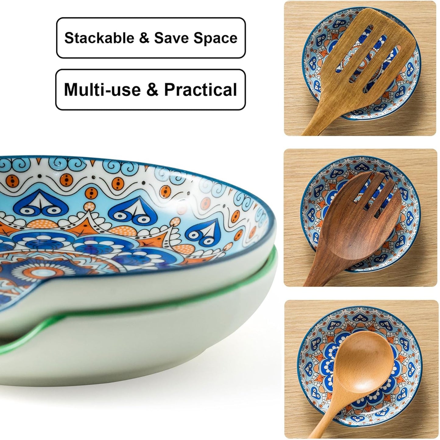 Spoon Rest for Stove Top Boho Style Spatula Rest Spoon Holder, 5.3in Ceramic Spoon Rest for Coffee Bar, Cooking Housewarming Gift Modern Farmhouse Kitchen Décor