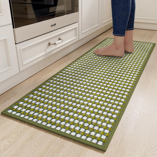 Kitchen Rugs Non Slip Washable, Rubber Backing Soft Chenille Braided Kitchen Mats for Floor, Super Absorbent Kitchen Runner Rug Standing Mat Sink Mat, Easy to Clean, Green 17"x47"
