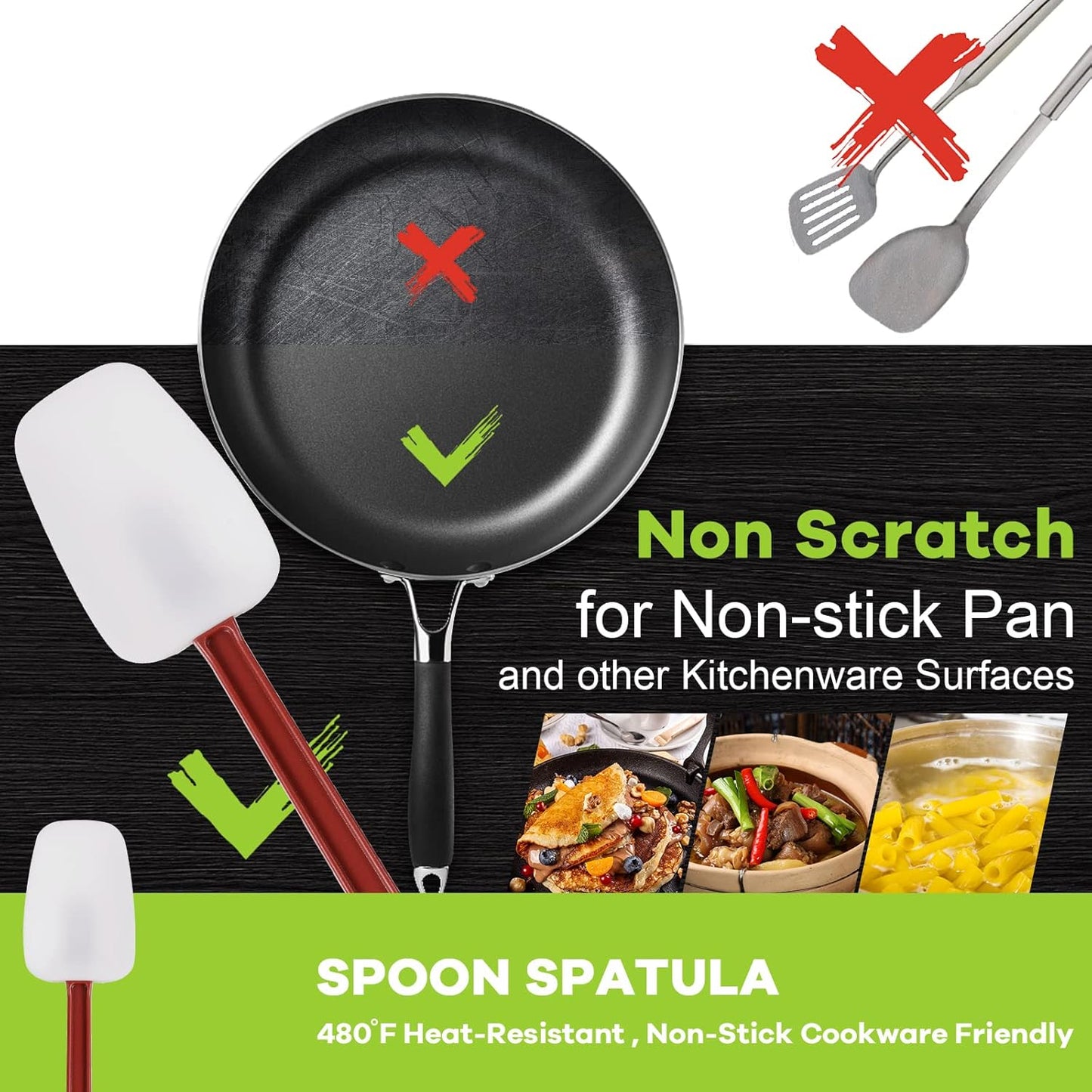 Commercial Spoonula Rubber Spatula Set, High Heat Spatula Spoon 9.5 Inches, Commercial Spatula for Cooking, Rubber Spatula Set Resistant to 500℉ (2 Spoonulas 14"/M)
