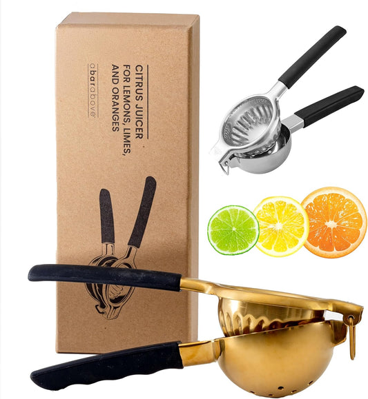 A Bar Above Gold Hand Juicer, Heavy Duty Stainless Steel Citrus Juicer for Cocktails, Fruit Juice Press for Lemons, Limes, and Oranges, Premium Manual Squeezer for Bartenders and Home Bar Use