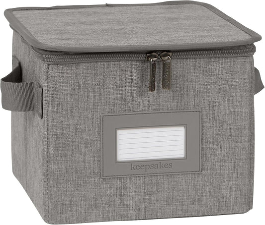 Covermates Keepsakes Dish Storage Box - Stackable, Reinforced Handles, China Storage, Grey Heather