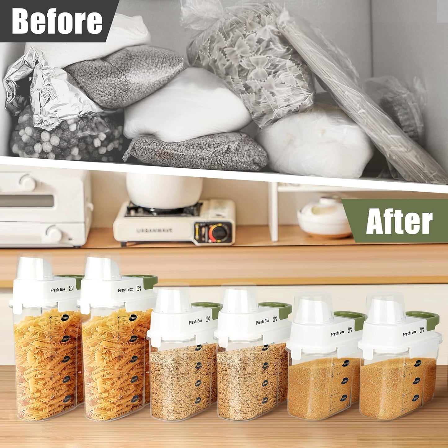 Cereal Storage Container 1Pack,61oz/1.8L Airtight Food Storage Containers With Lids,Organizers Storage With Measuring Cup for Beans,Sugar,Rice,Nuts,Snacks,Pet Food,Candy (Green, 1Pack Medium Size)