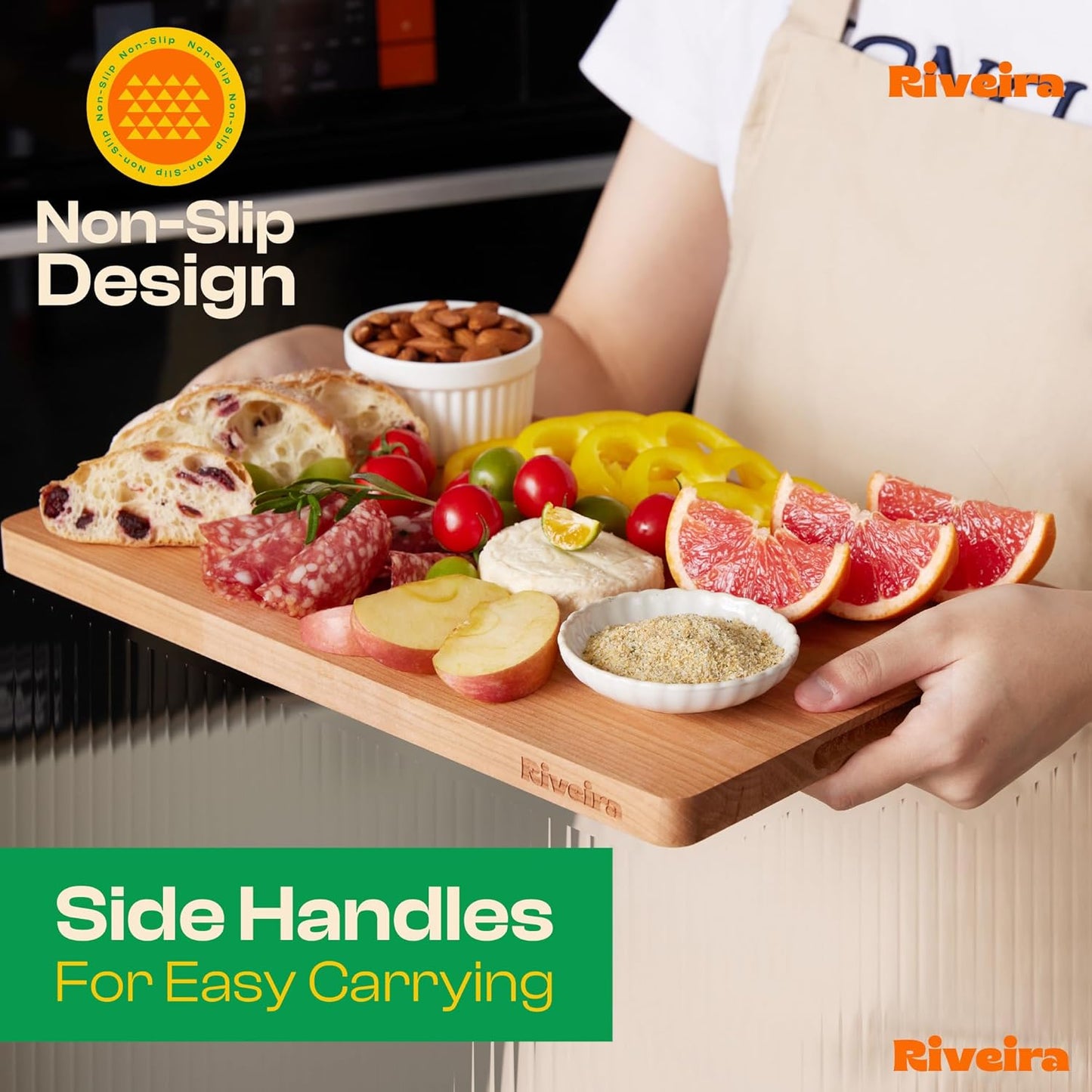 Riveira Cherry Wood Cutting Board – Gourmet Black Cherry Grandeur: 18 x 12 Wooden Cutting Board – Wooden Cutting Boards For Kitchen Decorative – Innovative Juice Grooves Cherry Wooden Chopping Board