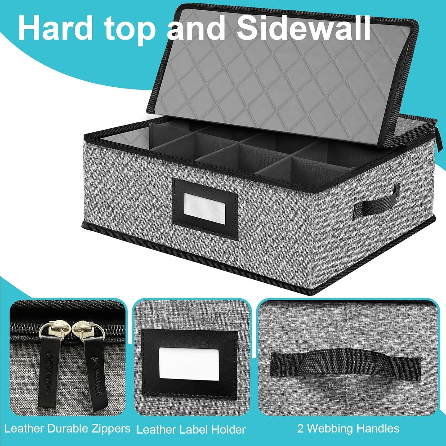 Quilted Mug Cup Storage Box-China Storage Containers Hard Shell,Cup Storage Containers with Lid for Moving Transport,Kichen Dinnerware Storage