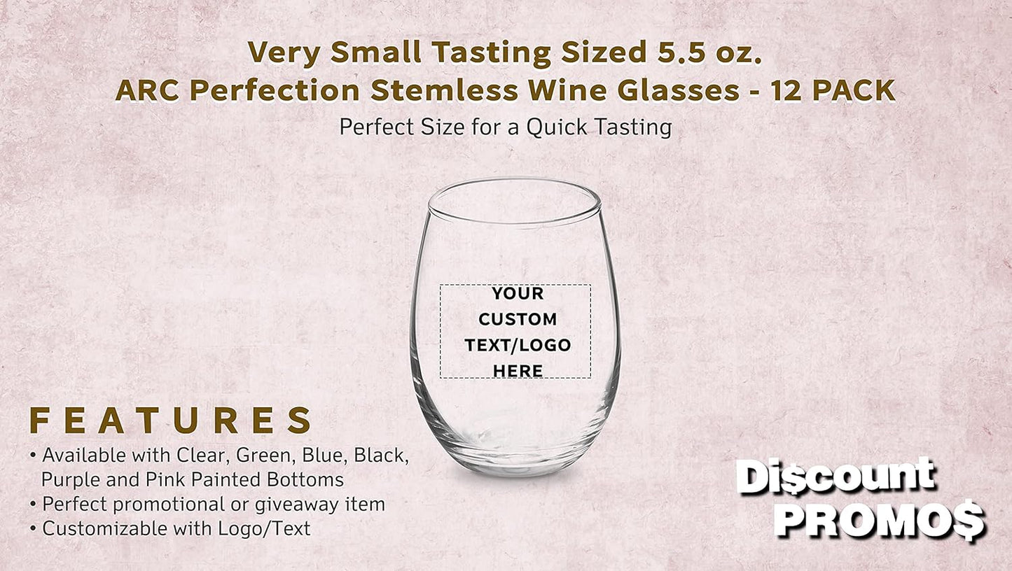 Custom Stemless Wine Glasses by ARC 5.5 oz. Set of 12, Personalized Bulk Pack - Perfect for Hotel, Bar, Restaurant or Lounge - Clear