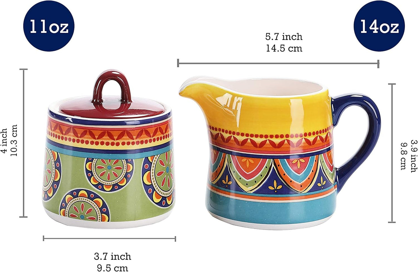 Bico Tunisian Ceramic Sugar and Creamer Set, Sugar Bowl with Lid, Cute Container for Coffee Bar, Kitchen Countertop Accessories, Microwave and Dishwasher Safe