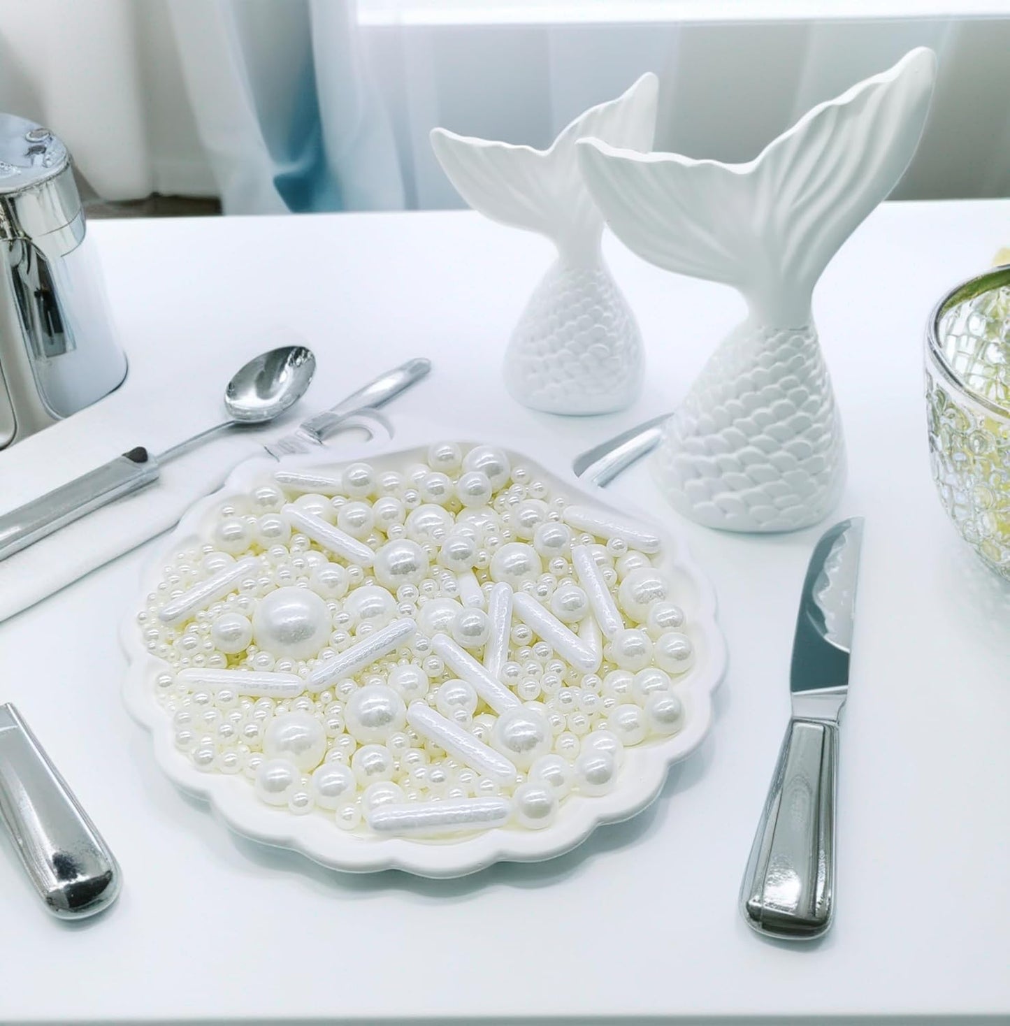 White Sprinkles Candy Mix Size Edible Pearls Cake Decorations Cupcake Toppers Cookie Decorating Perfect for Wedding Party Valentine Halloween Christmas Supplies 4.58OZ