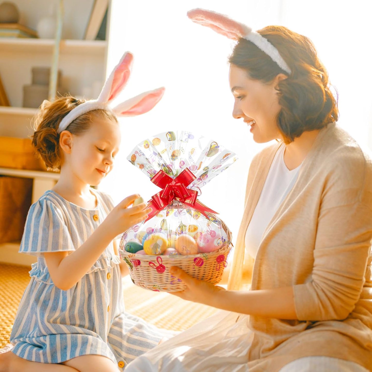 JOYIT 100ft Easter Cellophane Wrap Roll with Egg (35 in x 100 ft) - 3 Mil Thick Easter Wrapping Paper Roll, Easter Cellophane Bags for Baskets Candy Gift Wrapping