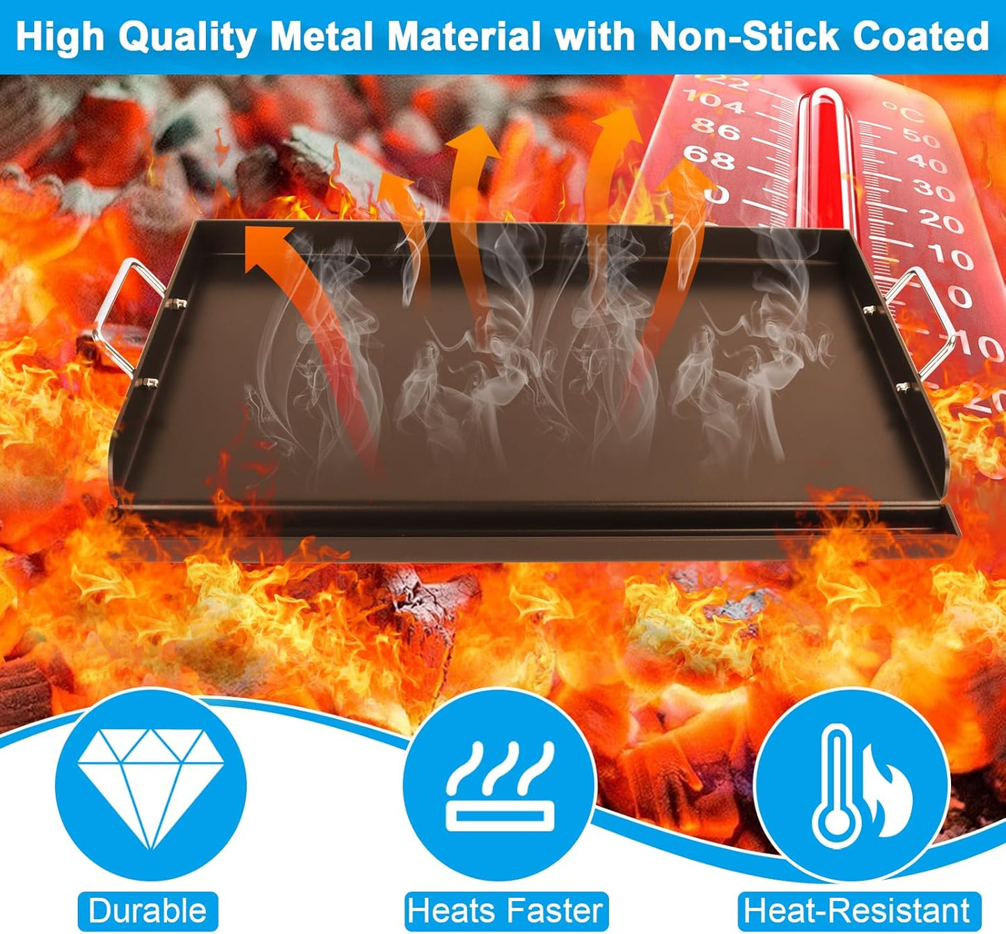 LS'BABQ Universal Flat Top Griddle for Gas/Electric/Charcoal Grills, 25" x 16.5" Nonstick Carbon Steel Cooking Griddle for Weber, Nexgrill, Charbroil, Camp Chef,Kenmore Skillet Plate Teppanyaki Insert