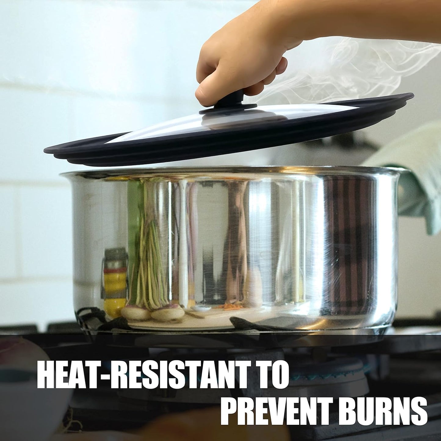 Anaeat Universal Pot Lid Replacement Knobs - Heat Resistant Silicone Pan Lid Holding Handles, Soft Non-Slip Knob for Kitchen Cookware Lid & Cover (2 Pack Black)