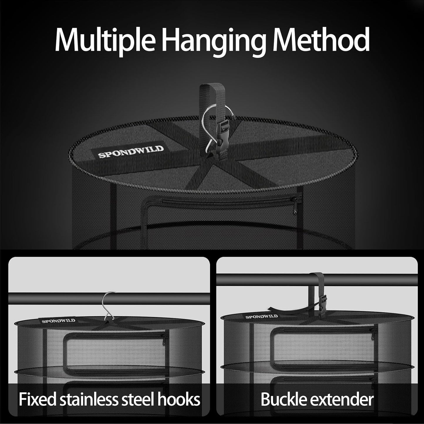 Herb Drying Rack Hanging Mesh Net，Medium 4+1 Layer Plant Drying Rack with Door-Type Zipper & Closed Storage Compartment for Folding Basket Dryer Fitting in Grow Tents,Garden Outdoor