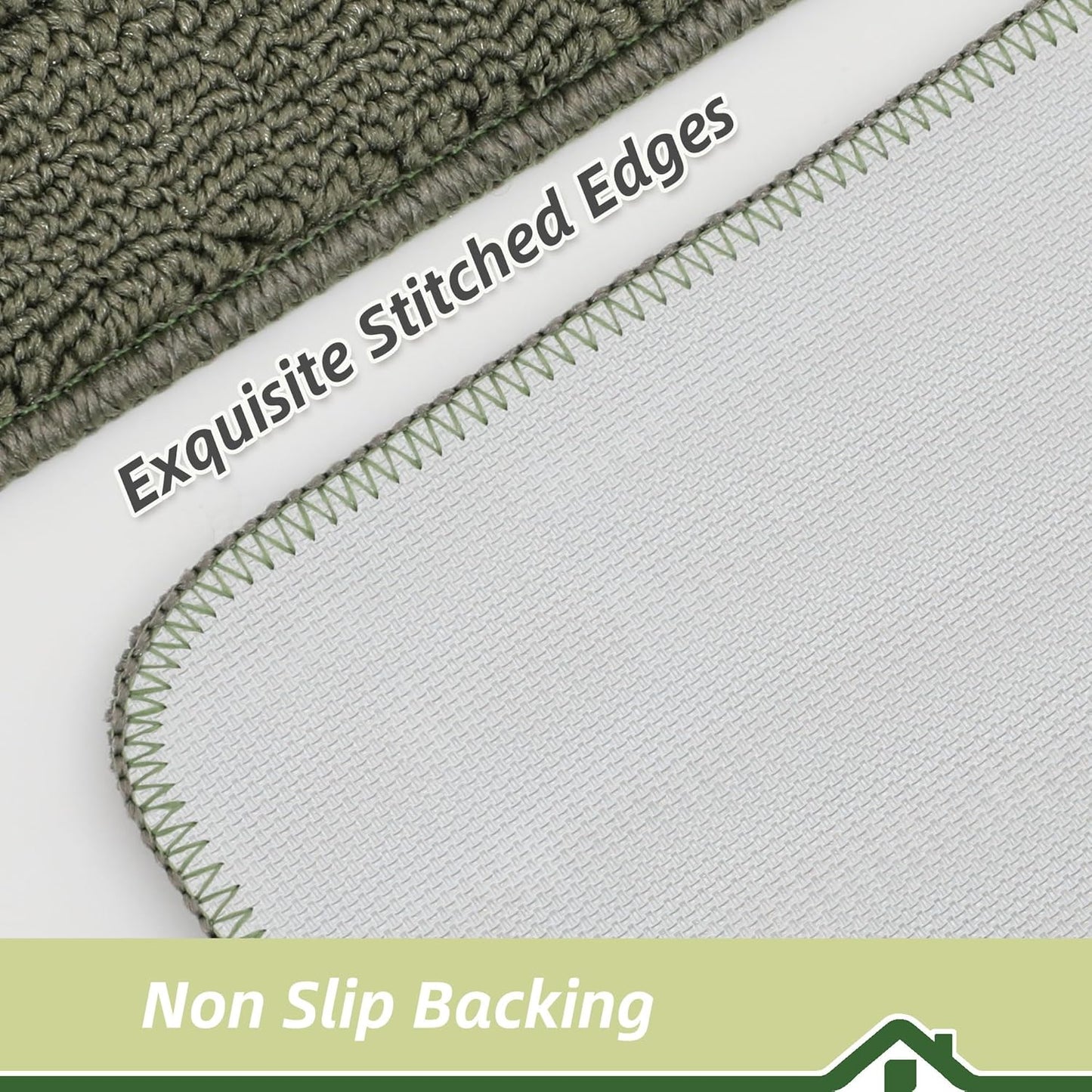 BEQHAUSE 30x18 Inch Kitchen Rug Mat Durable Kitchen Rugs Non-Slip Washable Absorbent Kitchen Mats for Floor Dirt-Resistant Semicircular Kitchen Mat (Green)