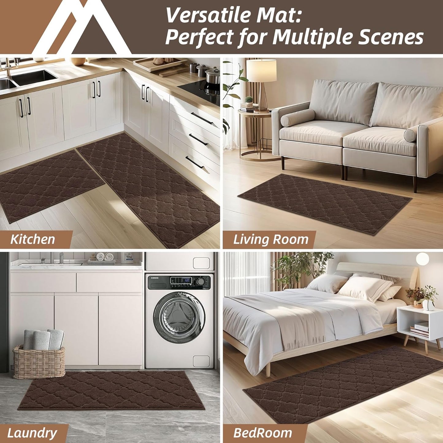 COSY HOMEER-Kitchen-Rugs 20"x48" Non-Slip Absorbent Soft Kitchen Runner Rug Polyester Kitchen Mats for Floor Washable Kitchens Standing Floor Mat for Sink Mat,Hallway,Laundry,Brown