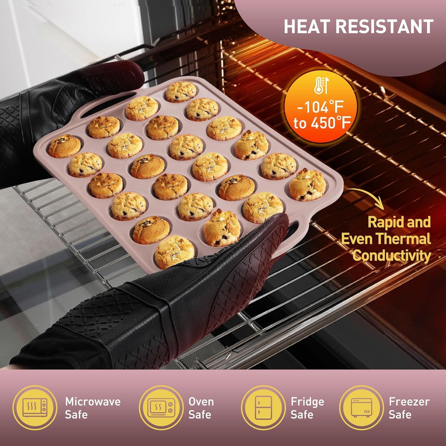 2 Packs 24 Cups Silicone Muffin Pan with Metal Reinforced Frame Mini Size Cupcake Pan Tray Egg Bites Silicone Circle Cookie Molds Muffin Tin Tart Pans Baking Sheet Set for Breakfast Sandwiches