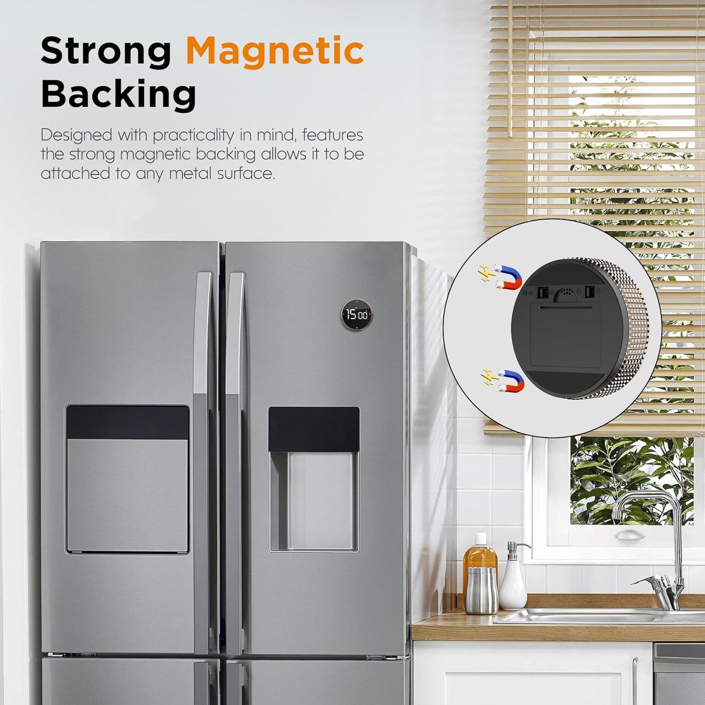 Upgrade Digital Kitchen Timer - Magnetic Countdown Countup Visual Pomodoro Timer with Large LED Display, 3-Preset Times (5, 15, 25), 3 Volume Levels, Ideal for Cooking, Baking and Fitness (1, Tarnish)