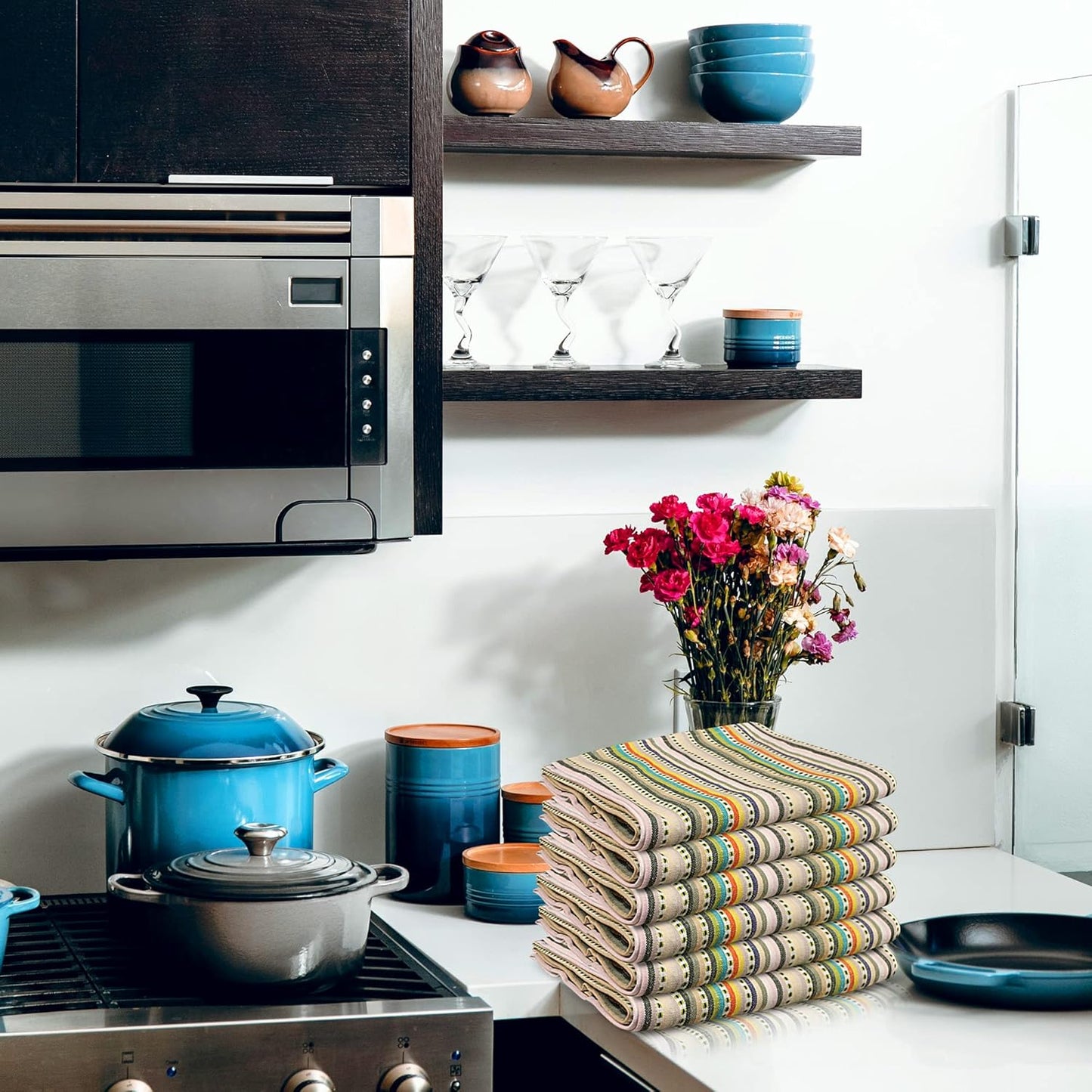 Urban Villa Easter Kitchen Towels,Beige Multi Dobby Stripes,Premium Quality,100% Cotton Dish Towels, Mitered Corners,Ultra Soft (Size: 20x30 Inches), Highly Absorbent Bar & Tea Towels (Set of 6)