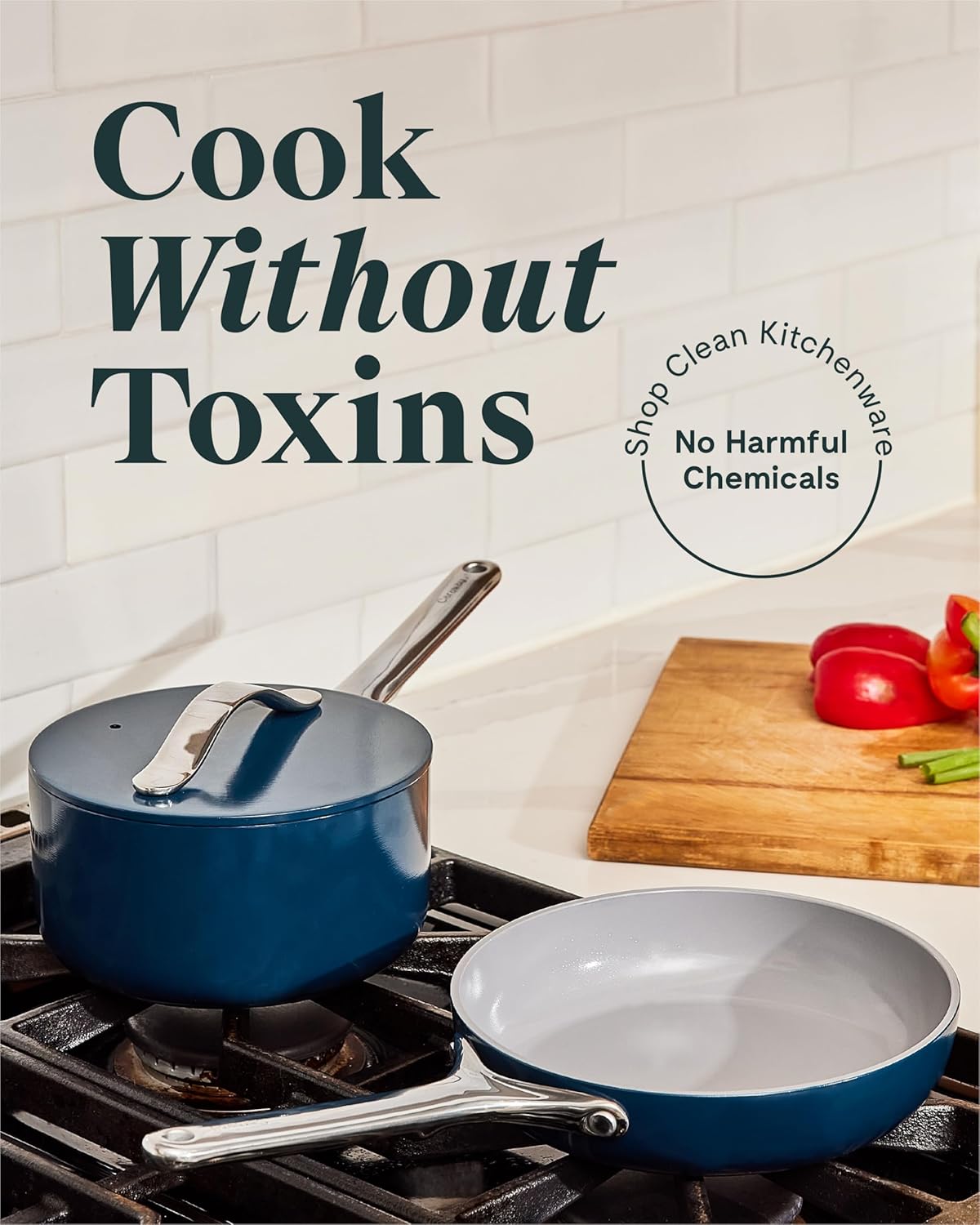 Caraway Mini Cookware Set - Non-Stick Ceramic Fry Pan (1.05 qt, 8") Sauce Pan (1.75 qt) & Storage Rack - Non Toxic, PTFE & PFOA Free - Oven Safe & Stovetop Agnostic (Gas, Electric & Induction) - Navy