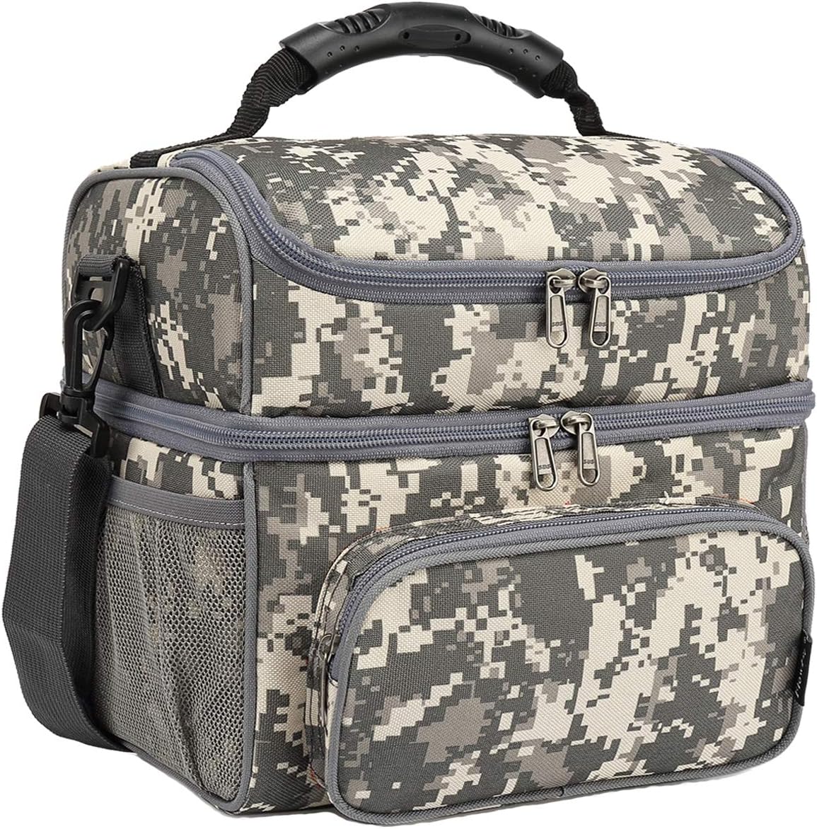 FlowFly Double Layer Cooler Insulated Lunch Bag Adult Lunch Box Large Tote Bag for Men, Women, With Adjustable Strap,Front Pocket and Dual Large Mesh Side Pockets