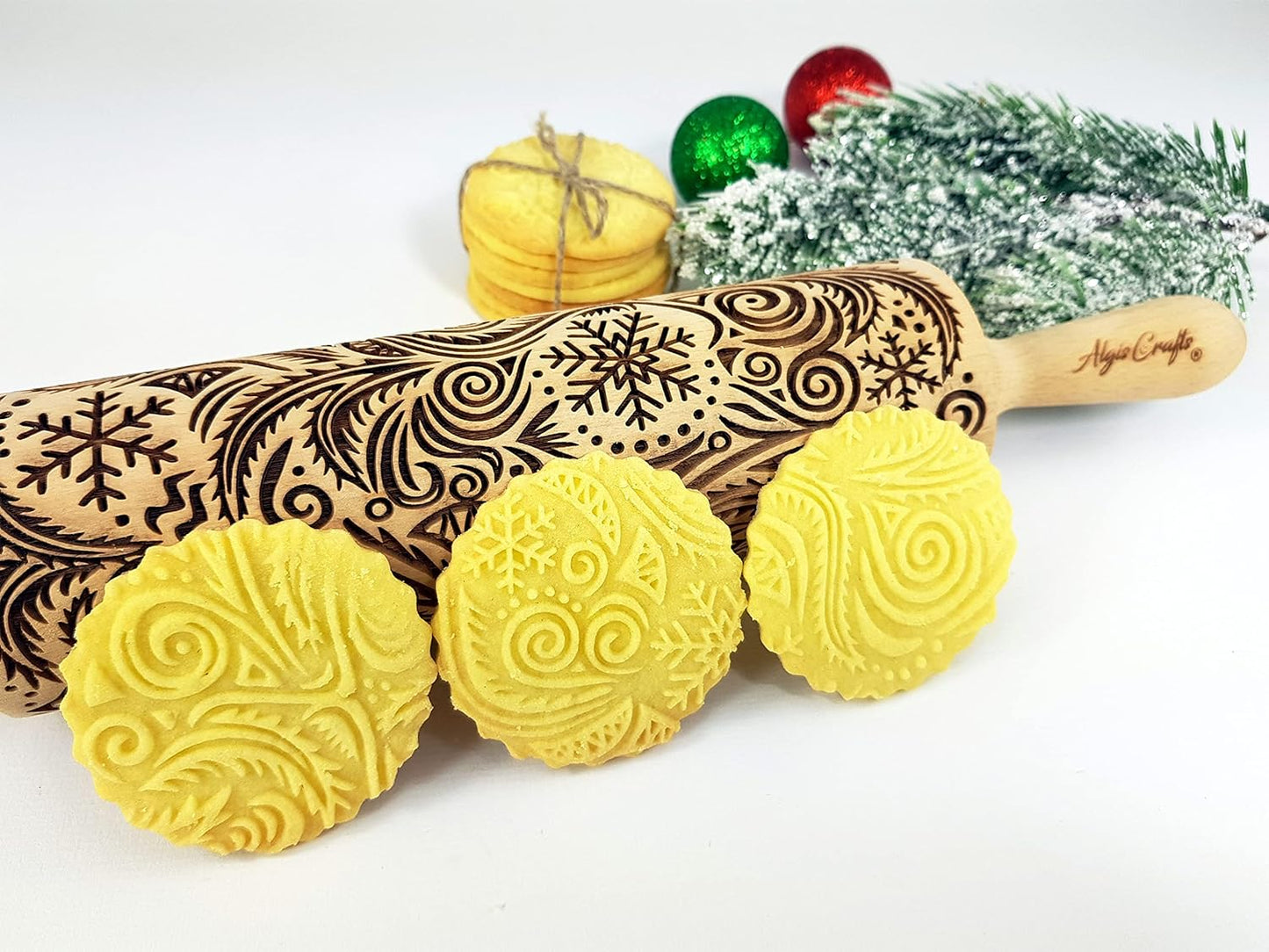 FROST Embossing rolling pin for Christmas cookies, gingerbread, shortbread by Algis Crafts
