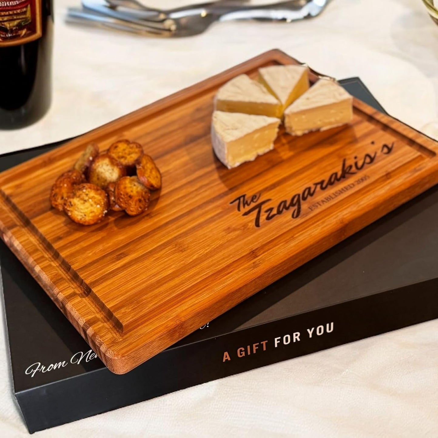 Handmade Personalized Cutting Board - Unique Wedding, New Home, and Bridal Shower Gifts - Christmas Gifts - Engraved Charcuterie Boards - Bamboo Cheese Board