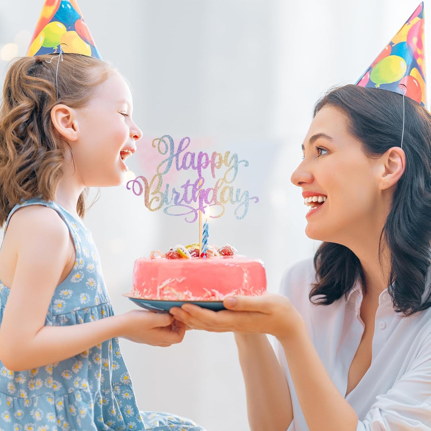 Happy Birthday Cake Toppers 9 Inch Glitter Happy Birthday Cake Pick for Birthday Anniversary Theme Party Cake Decorations Supplies - Colorful