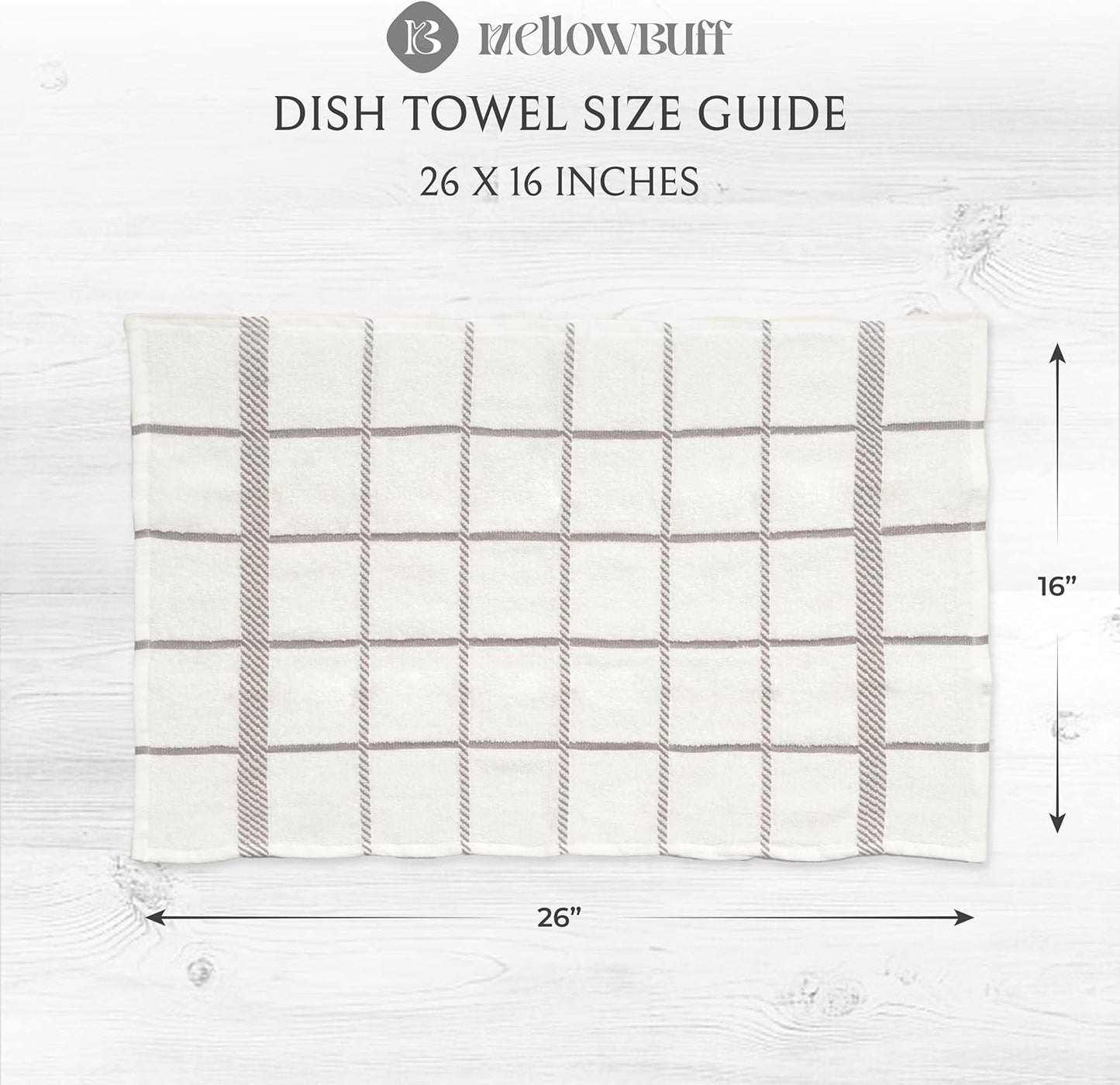 100% Cotton Terry Dish Towels, 4 Pack Checks, 16 x26 Inches, Super Soft and Absorbent Kitchen Towels, Perfect for Kitchen Cleaning and Dish Washing | Light Gray