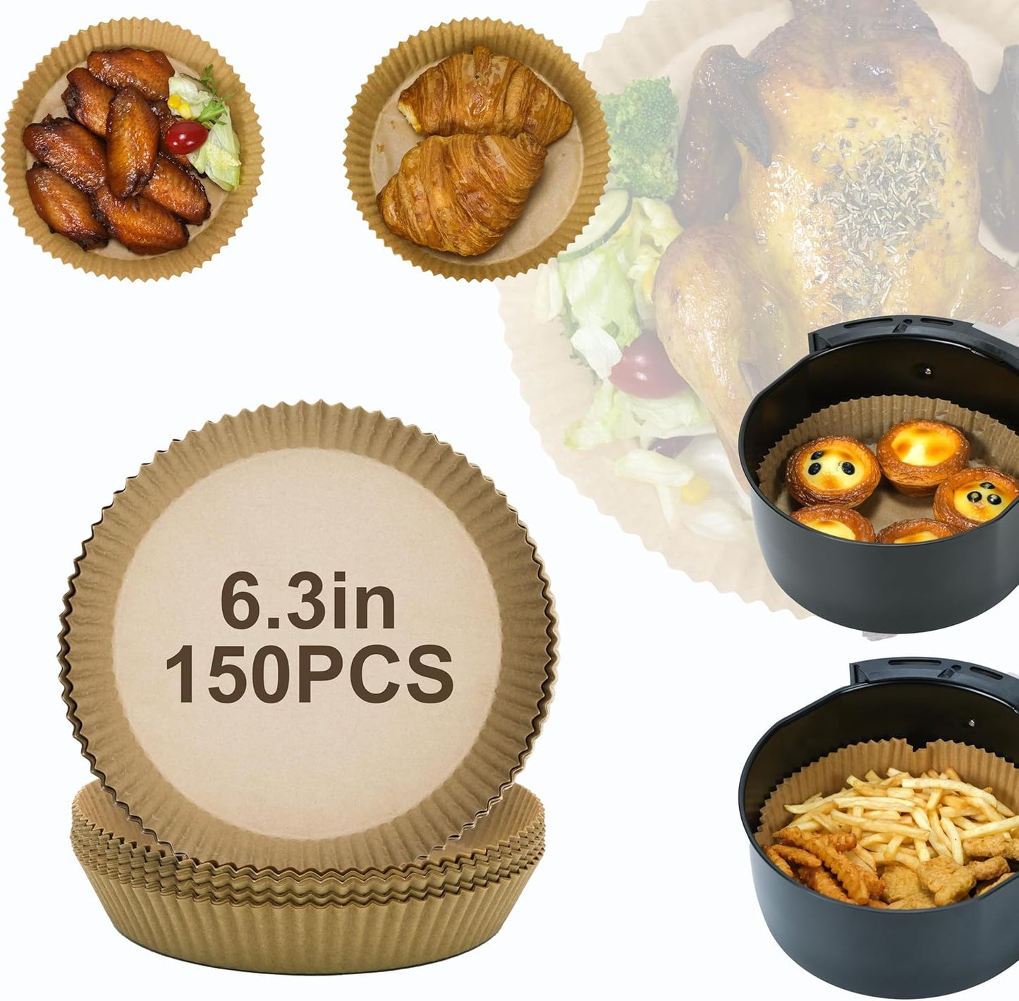 Air Fryer Disposable Paper Liners 150pcs 6.3 inch Round Parchment Paper Liner for Baking Roasting Fit 2-5 QT