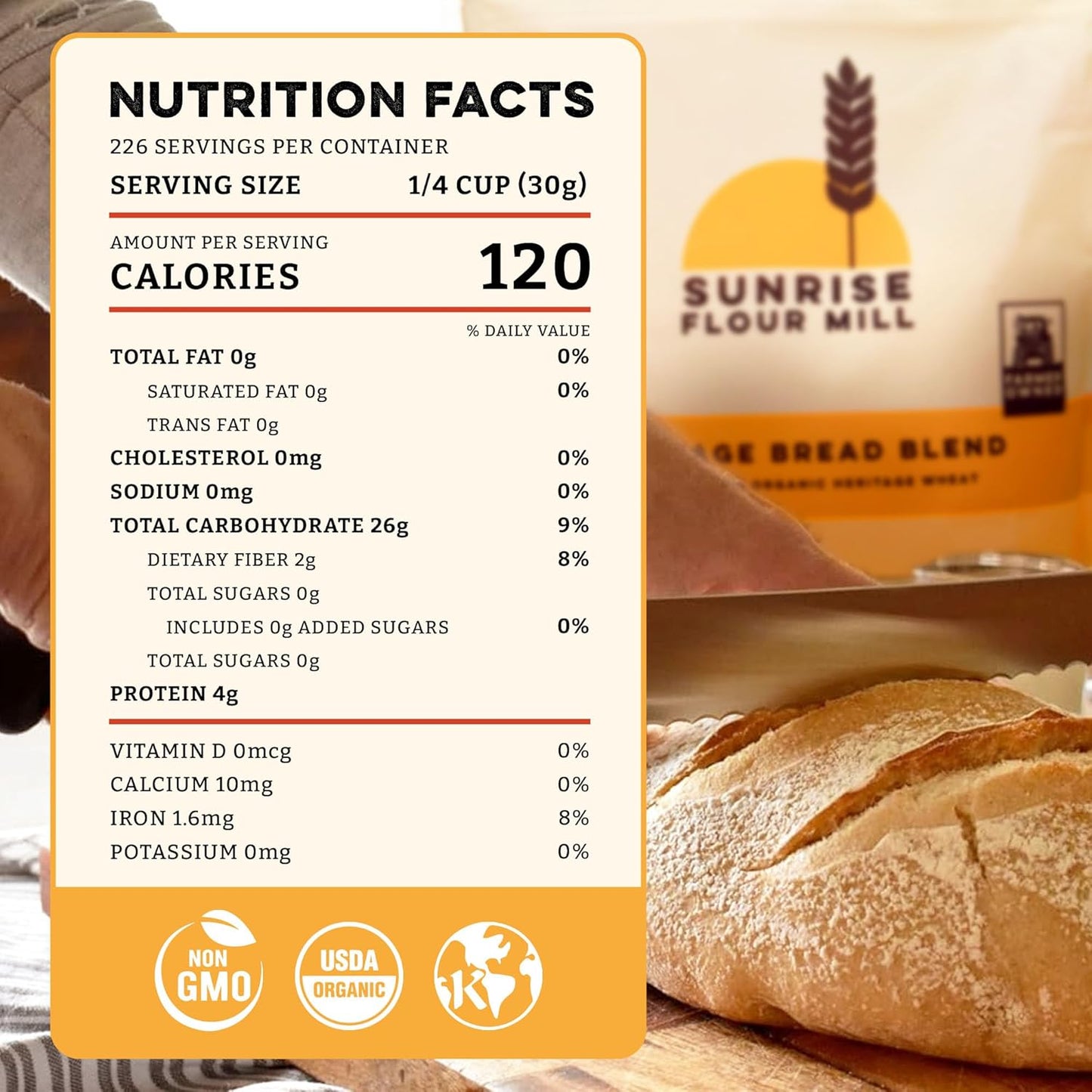 Sunrise Flour Mill Heritage Organic Bread Flour Blend - 25 lbs | Organic Unbleached Bread Flour Easy to Digest with Less Bloating | High Protein, Superior Baking | Smooth, Nutty Flavor