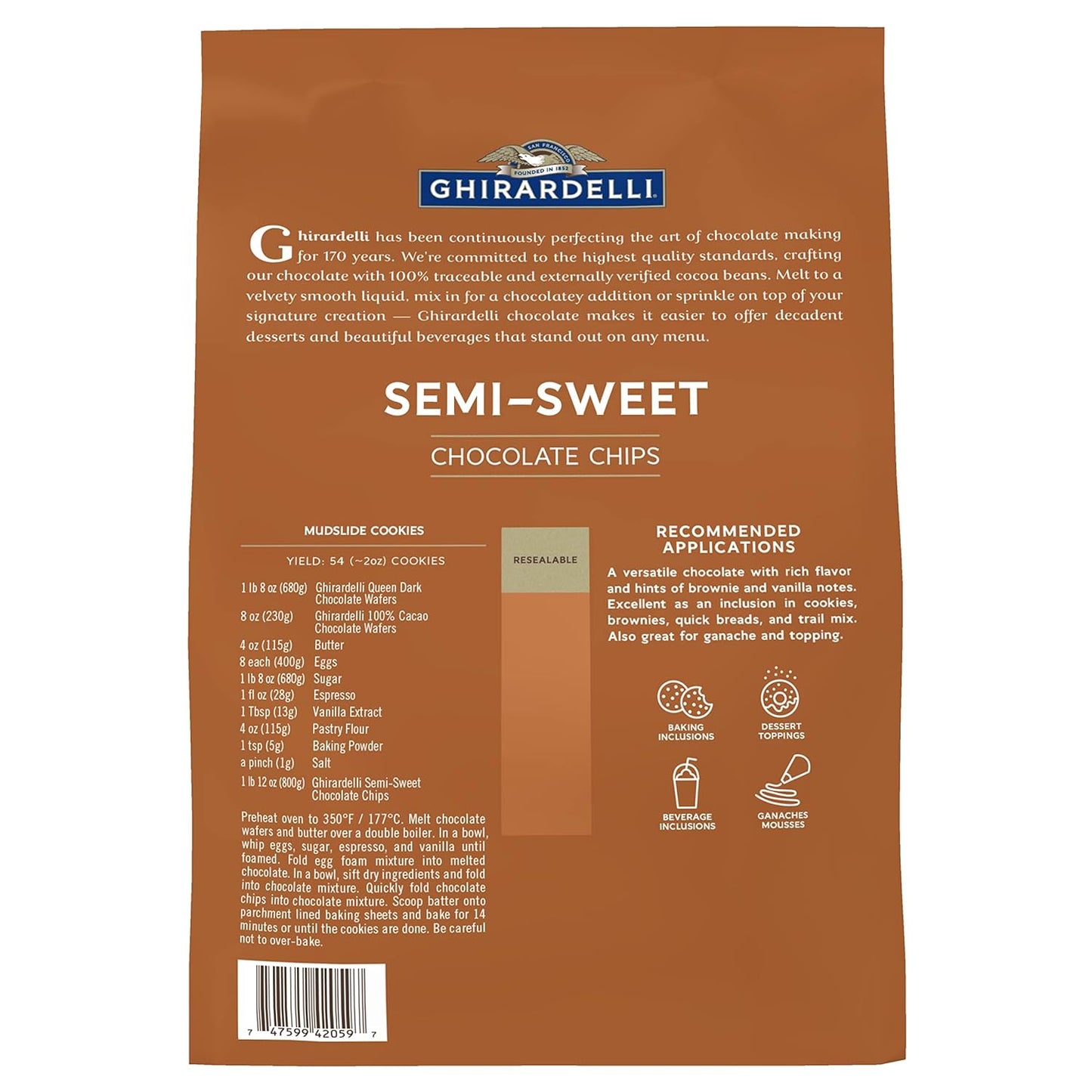 Ghirardelli Chocolate Company Semi-Sweet Chips 1000 per lb., 5lb (Pack of 2)