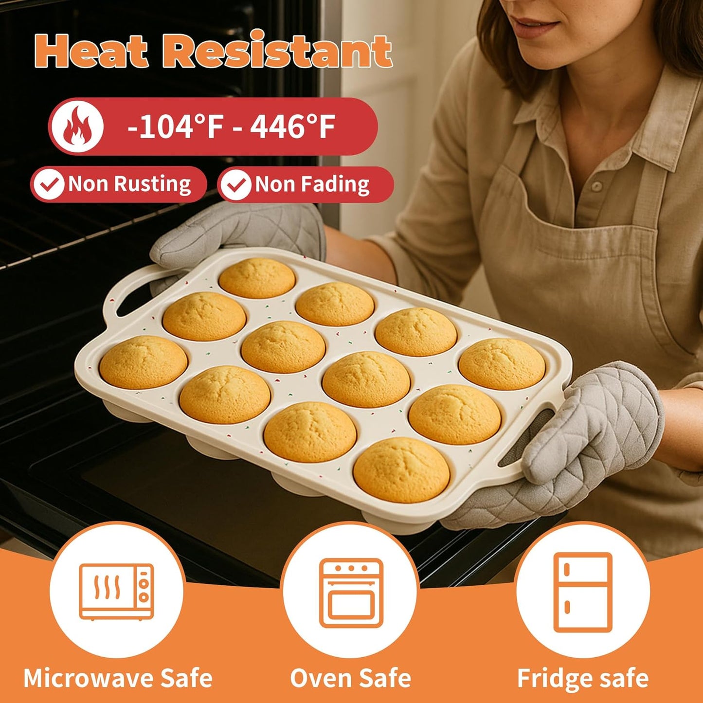 2Pack Mini Muffin Pan For Baking With Metal Reinforced Frame, 12 Cup Silicone Nonstick Cupcake Pan, BPA Free Silicone Mini Muffin Pan, Cupcake Baking Pan Molds for Oven