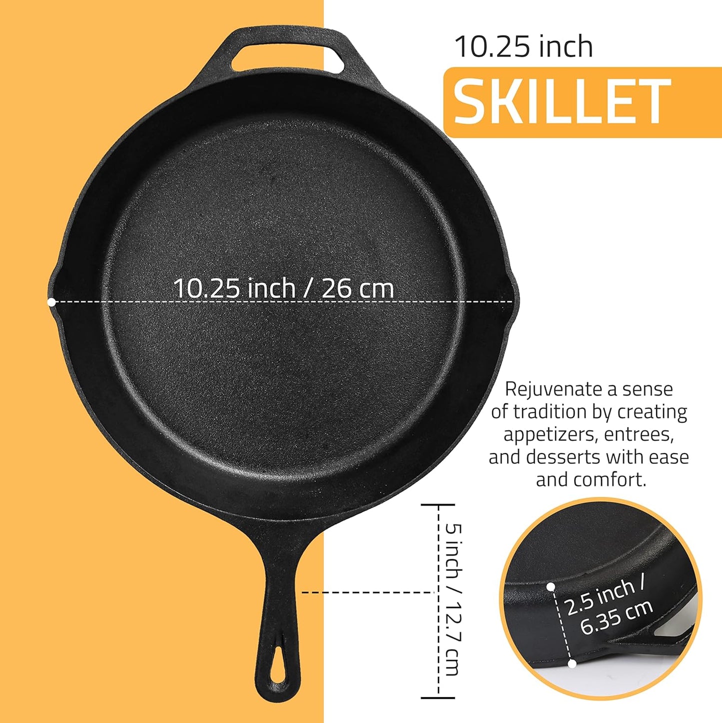 Utopia Kitchen Cast Iron Frying Pan 10.25 Inch, Cast Iron Chefs Pan, Pre Seasoned Skillet, Safe Grill Cookware for Indoor & Outdoor Use, Black