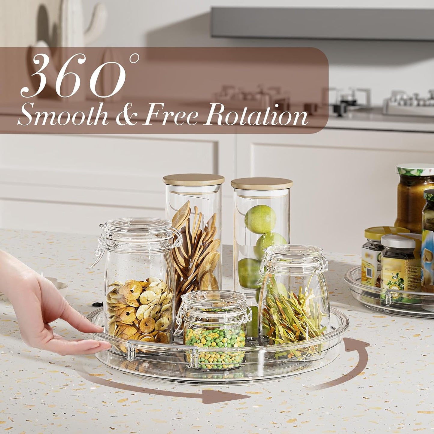 3 Pack Lazy Susan Organizer, Clear Lazy Susan Turntable Organizer for Cabinet, Kitchen, Refrigerator, Pantry, Bathroom, Rotating Spice Organization, 3 Size 9.25'' 10.6'' 12'', Acrylic