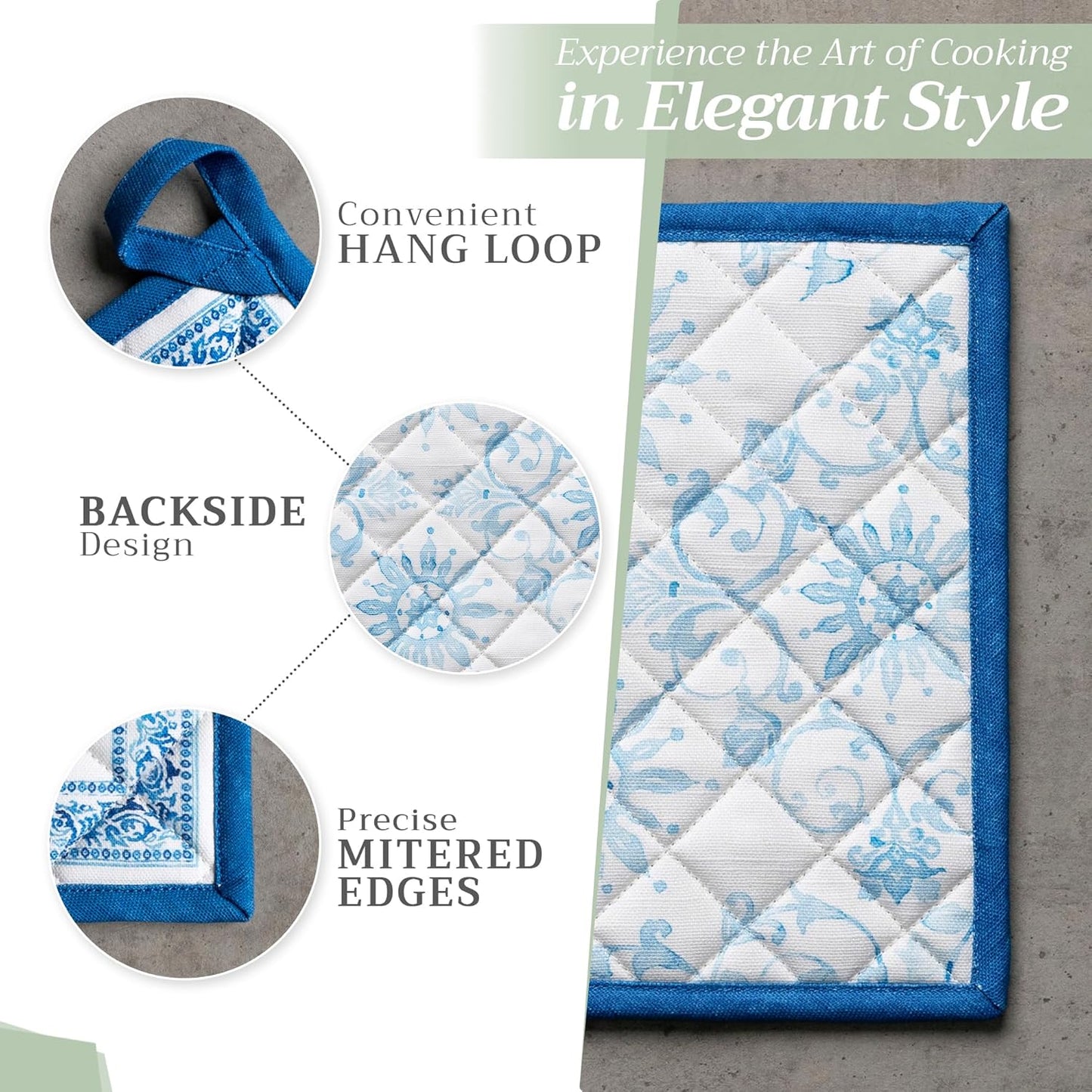 Maison d' Hermine Pot Holders Set 100% Cotton Heat Resistant Potholders 8" x 8" Hot Pads with Loop BBQ, Cooking, Baking, Grilling, Kitchen, Handling Hot Pans Spring/Summer (Pack of 2, Cedrat)