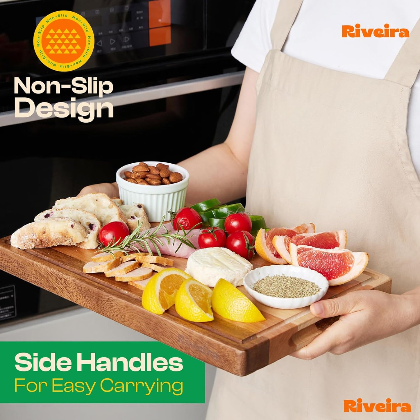 Riveira Walnut/Cherry/Maple Wood Cutting Board – Gourmet Grandeur: 18 x 12 Wooden Cutting Board – Natural Wooden Cutting Boards For Kitchen Decorative – Innovative Juice Grooves Wooden Chopping Board