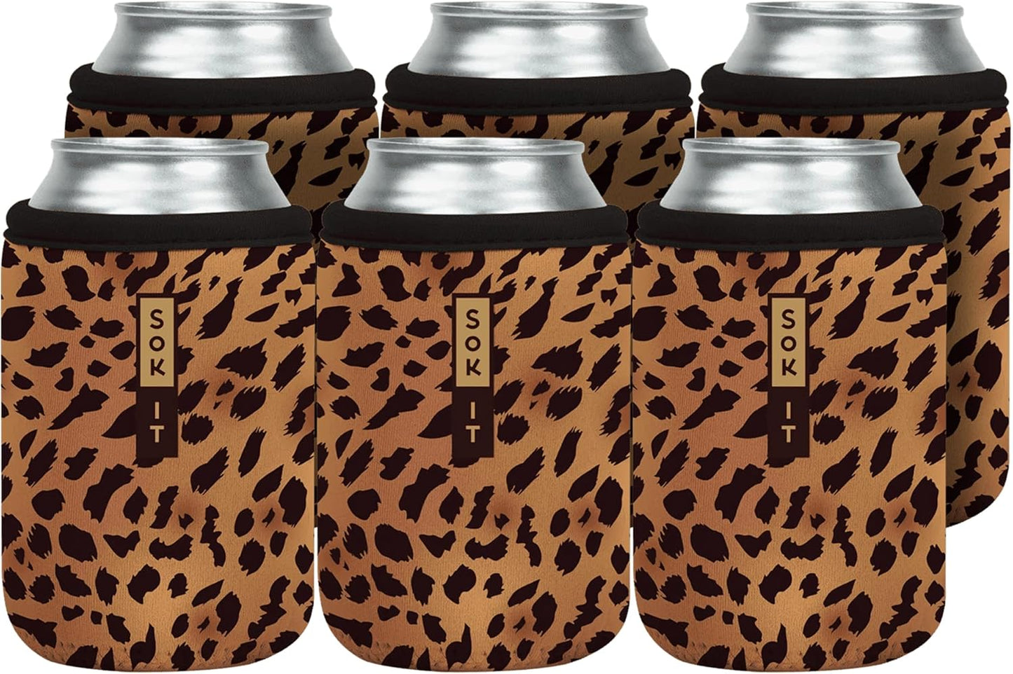 Sok It CanSok 6 Pack Sleeve for Beer & Soda Insulated Neoprene Cover (Classic Leopard, 12oz Can Sleeve - 6 Pack)