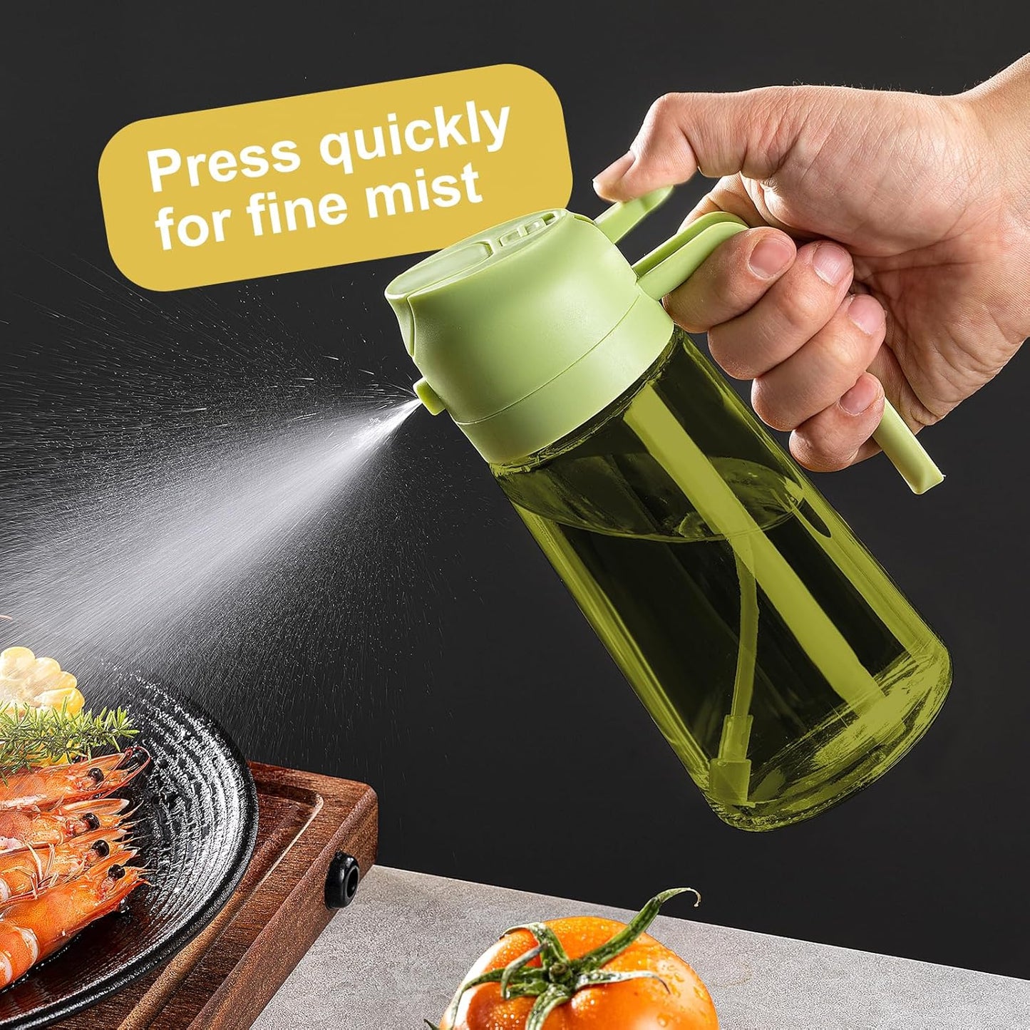 CXINYI - 16oz/470ml Olive Oil Dispenser for Kitchen with Stickers - 2 in 1 Olive Oil Sprayer for Cooking, Air Fryer, and Salad, Green (Light-Proof Kitchen Gadget)