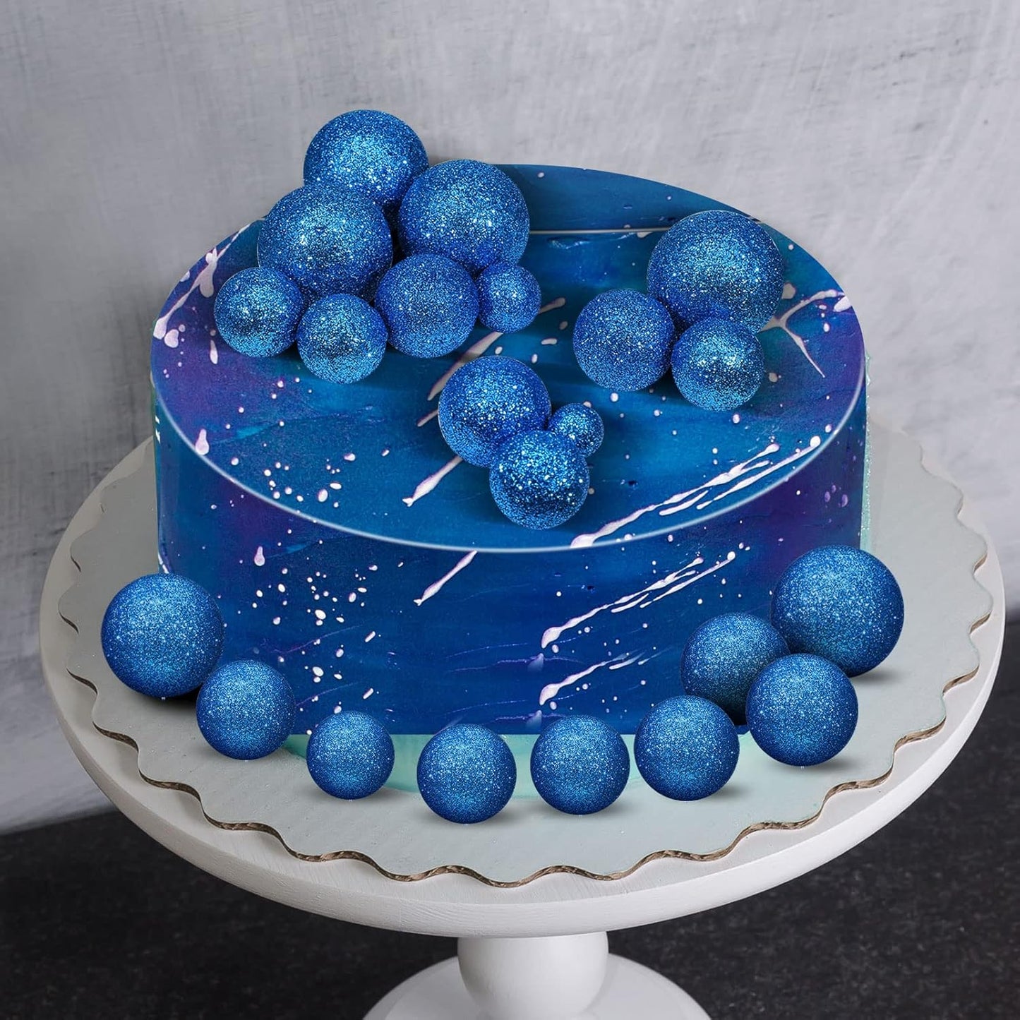 108 Pcs Balls Cake Topper DIY Cupcake Insert Foam Balloons for Cake Baking Wedding Anniversary Birthday Decoration(Bright Blue, Gold,Multi Sizes)