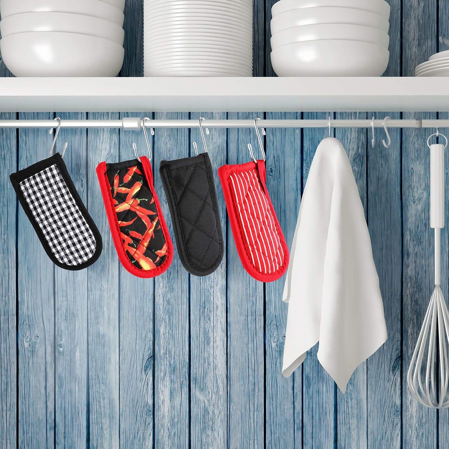 Geiserailie 8 Pieces Pan Handle Sleeve Heat Resistant Pot Sleeve Grip Non-Slip Skillet Pot Holder Machine Washable Cast Iron Handle Cover Cotton Assist Holder, 4 Styles, 3 x 6 Inch(Elegant Style)