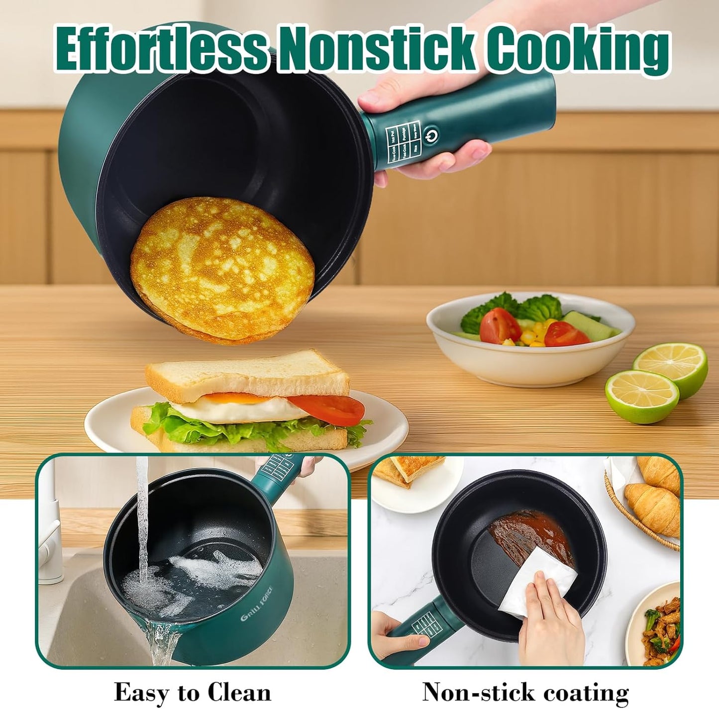Hot Pot Electric,6 Smart Modes, 1.8L Rapid Noodles Cooker, Portable Cooking Pot, Non-Stick Sauté Pan, Electric Pot for Steak, Pasta, Egg, Soup, BPA Free, Suit Dorm Room and Apartment