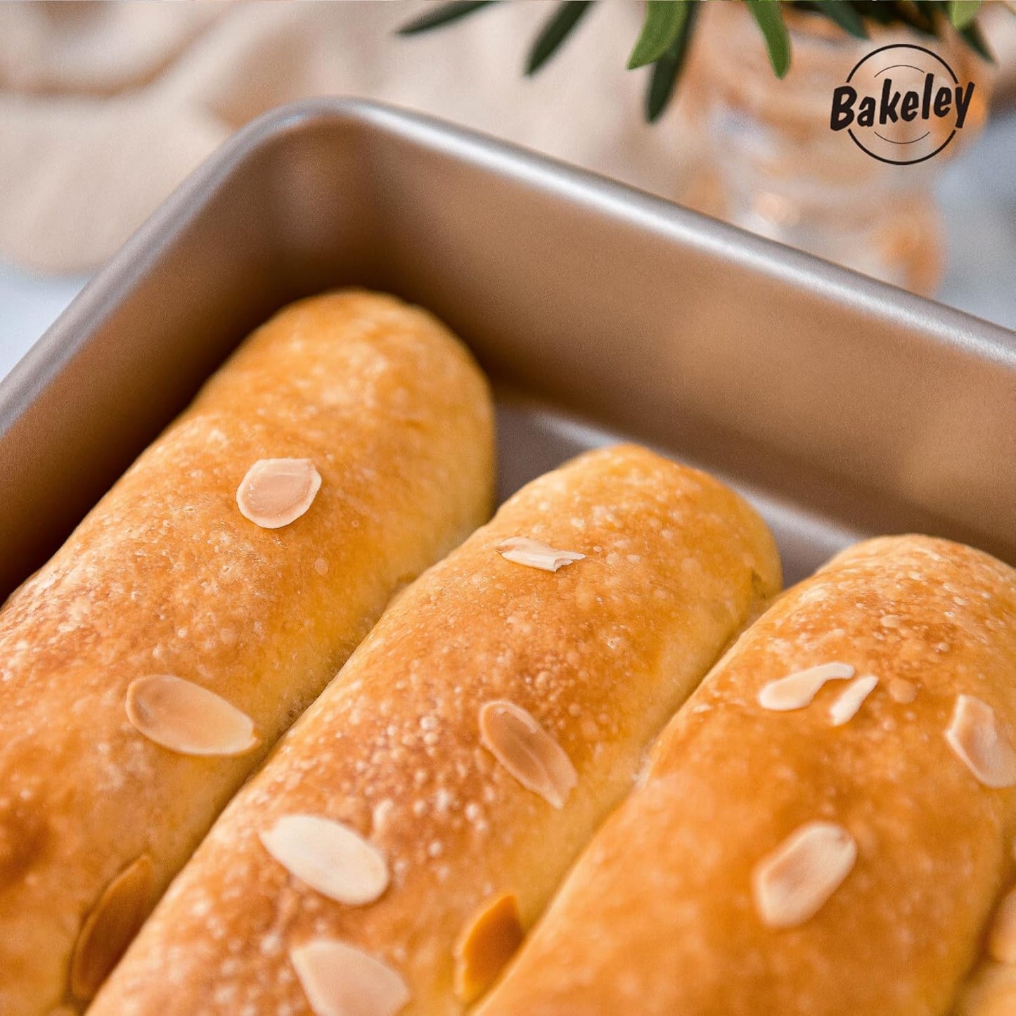 9x9 Baking Pan, 9 inch Brownie Pan, 9'' Square Cake Pan, Nonstick Carbon Steel, Shallow Dish Bakeware for Oven Baking (Champagne Gold)