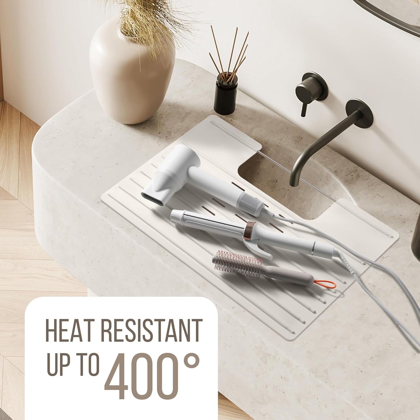 Maplefield Bathroom Sink Cover for Counter Space, Heat Resistant Silicone Sink Mat for Your Beauty Routine, Small Bathroom Space Saver Sink Cover for Makeup (Taupe Large, 22 x 2 x 2 Inches)