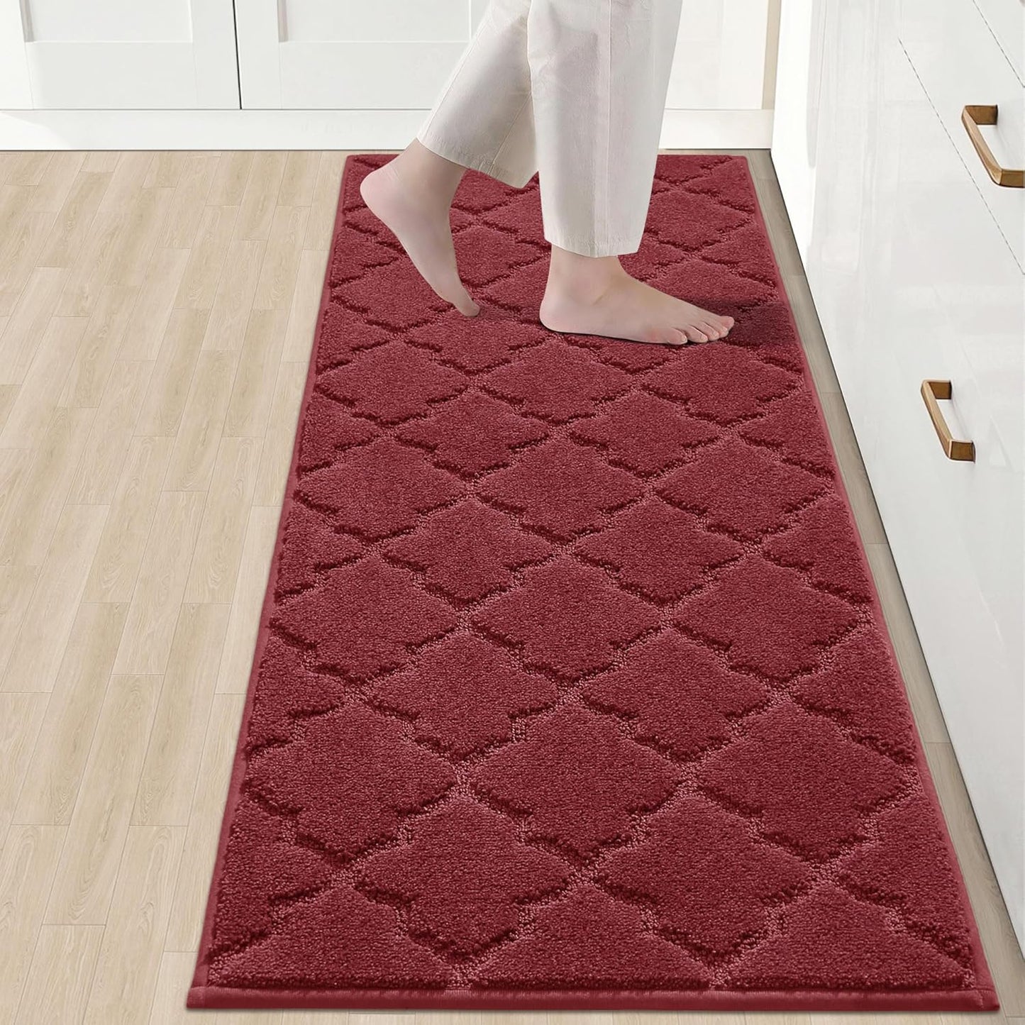 COSY HOMEER Soft Kitchen Floor Mats for in Front of Sink Super Absorbent Rugs and 20"x59" Non-Skid Mat Standing Washable,Polyester,Red