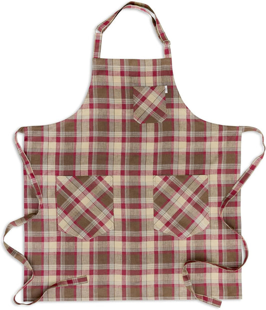Solino Home Linen Bib Apron for Men & Women - Rustic Multicolor Kitchen Apron with Front Pockets - Handcrafted from European Flax