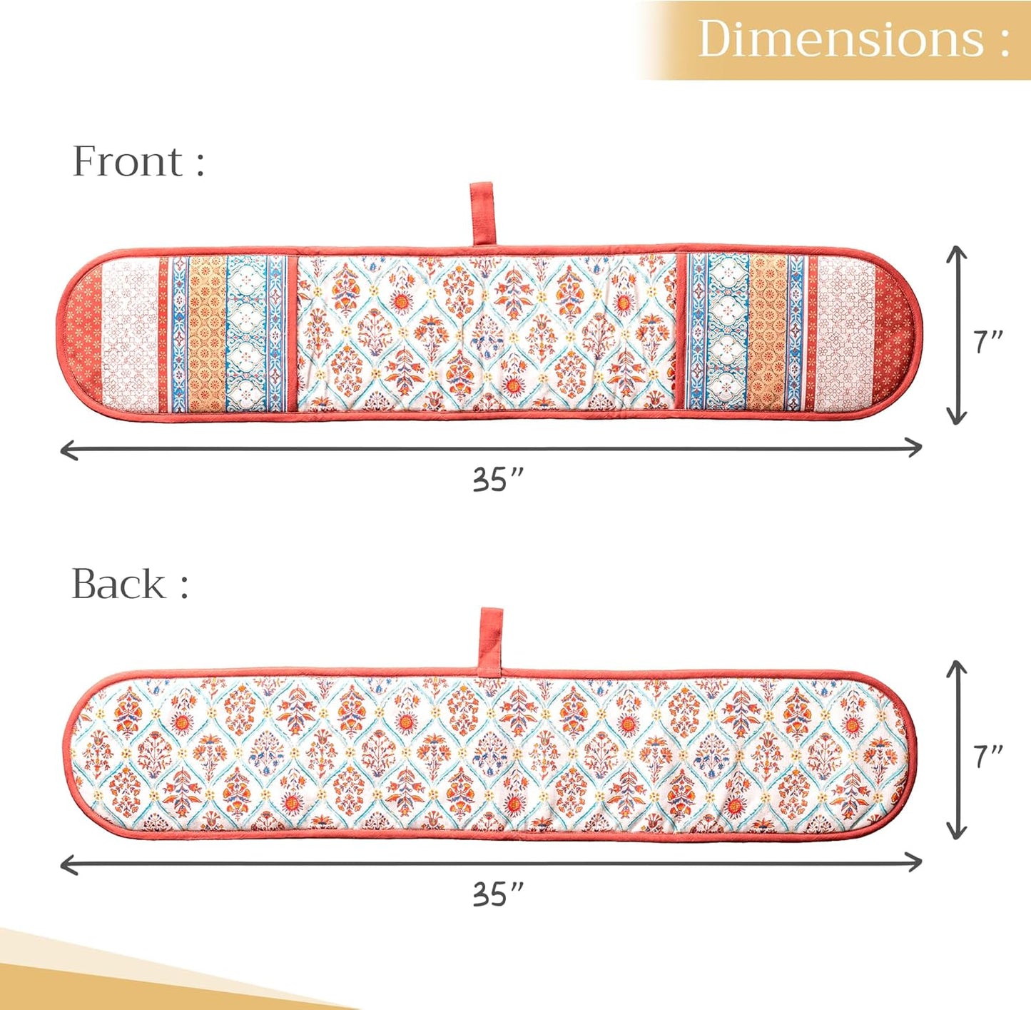 Maison d' Hermine Double Oven Mitts 100% Cotton 7"x35" Double Oven Mitt Heat Resistant BBQ Cooking Gloves with Loop, Baking, Grilling, Home, Kitchen, Handling Hot Pans (Romane)