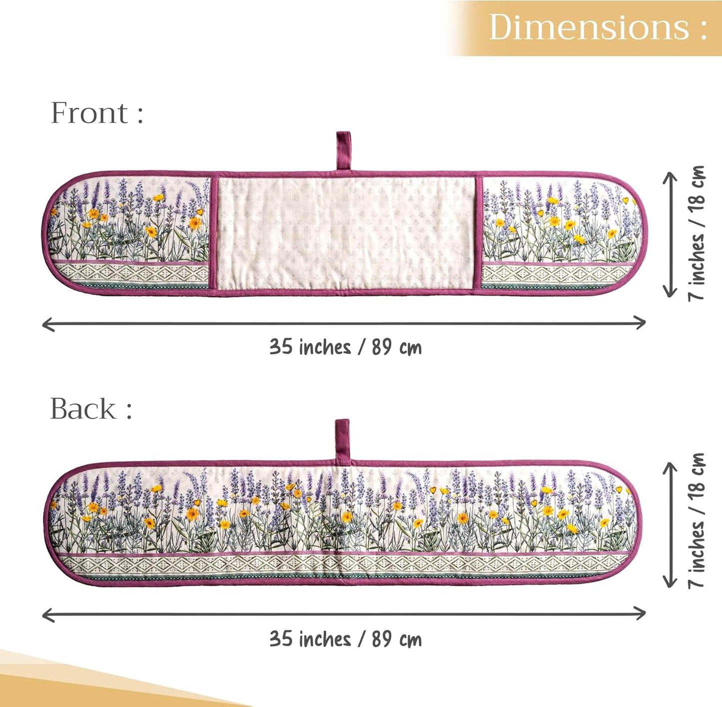 Maison d' Hermine Double Oven Mitts 100% Cotton 7"x35" Double Oven Mitt Heat Resistant BBQ Cooking Gloves with Loop, Baking, Grilling, Home, Kitchen, Handling Hot Pans Spring Summer (Fanny Lavender)