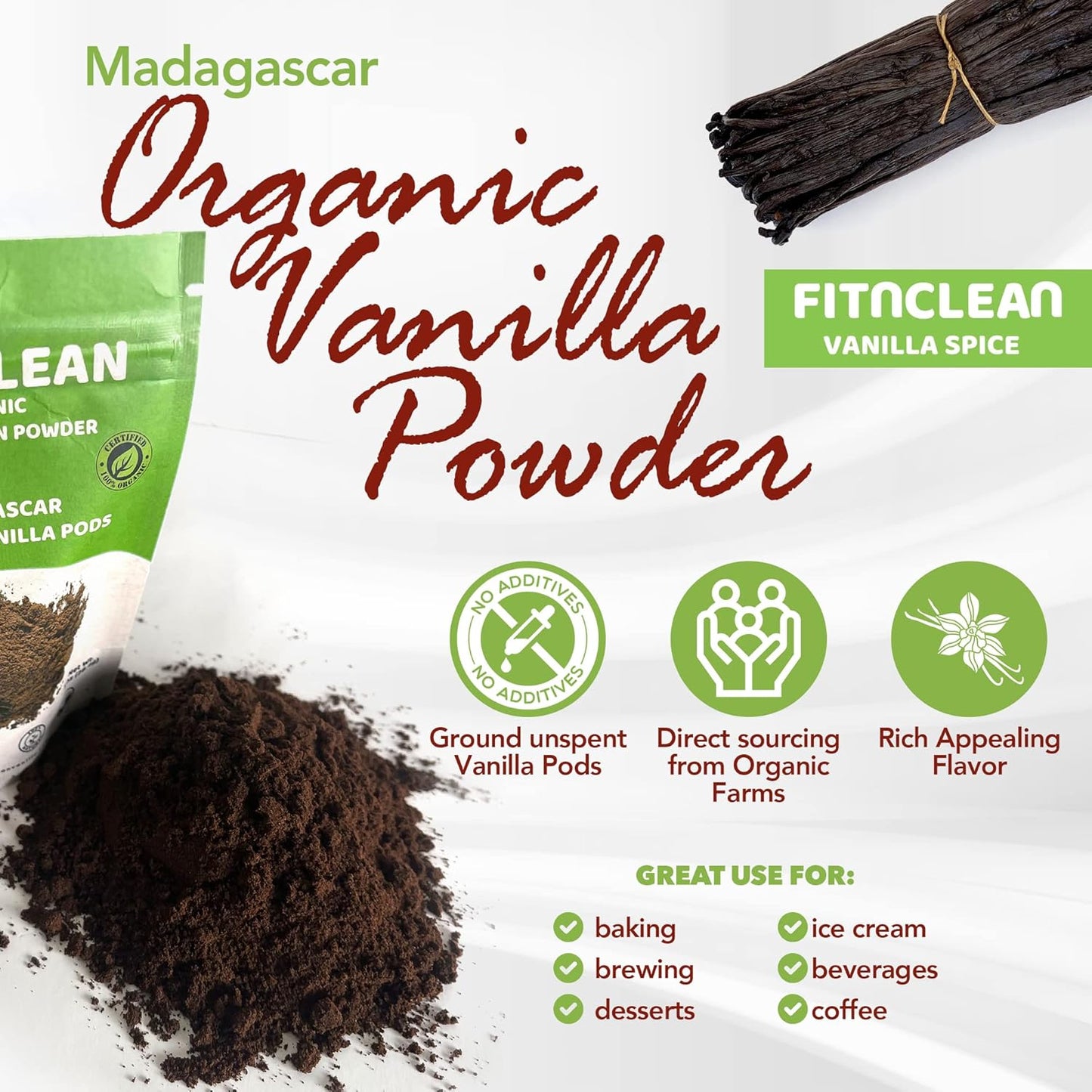 1oz Certified USDA Organic Madagascar Vanilla Bean Powder. Raw Natural Pure Unsweetened No Additives NON-GMO